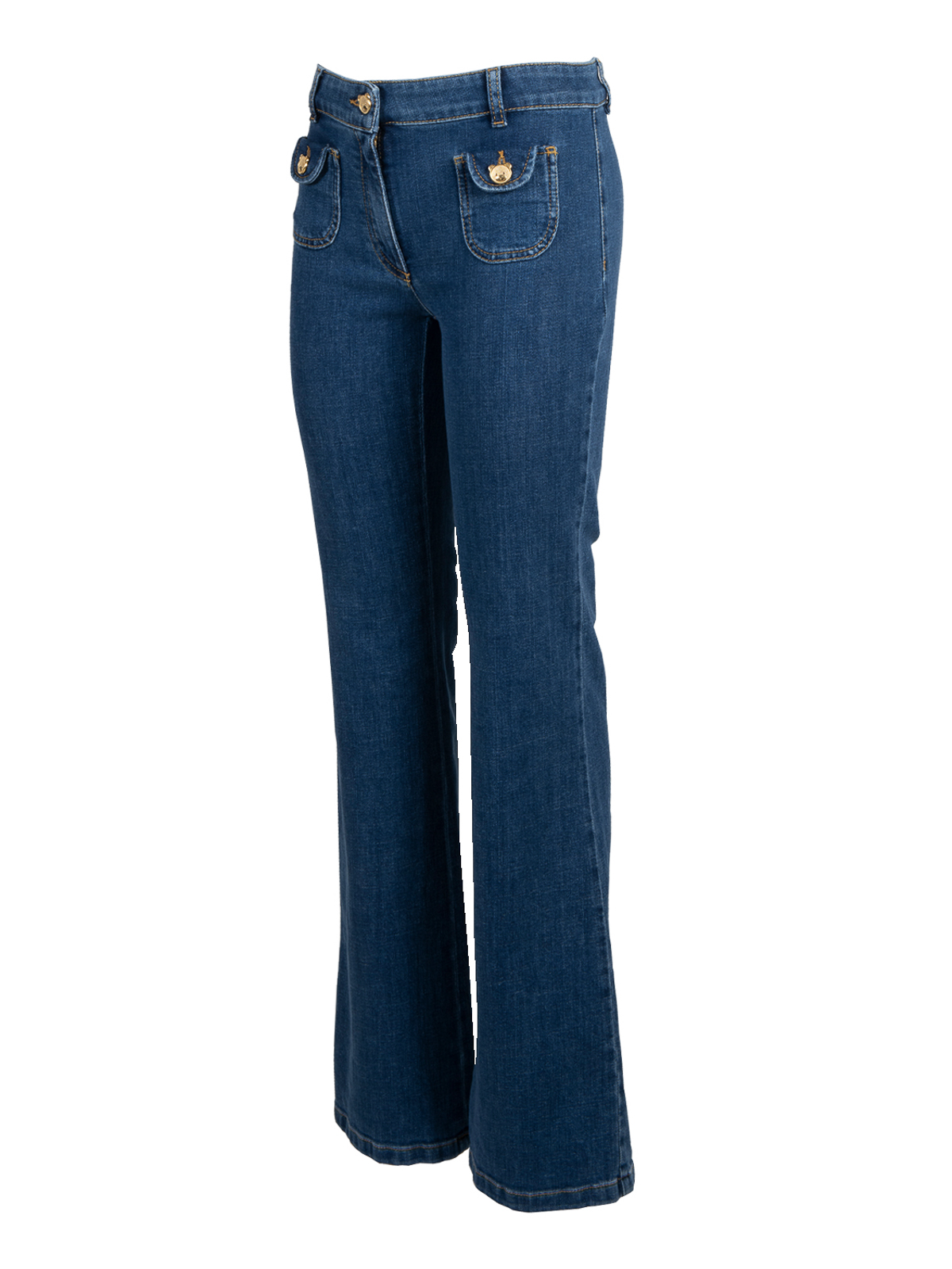 Shop Moschino Bear Button 70s Jeans In Azul