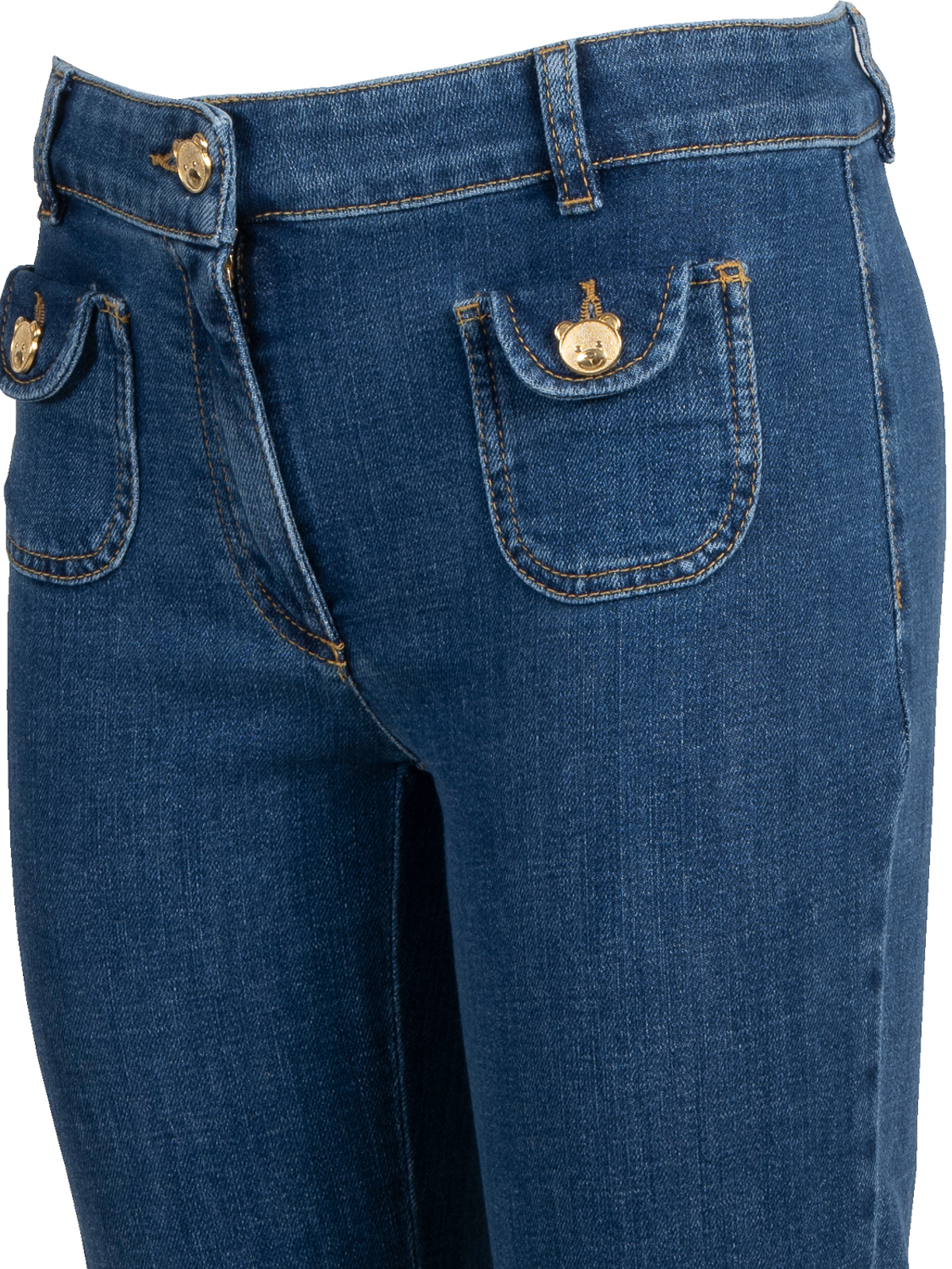 Shop Moschino Bear Button 70s Jeans In Azul