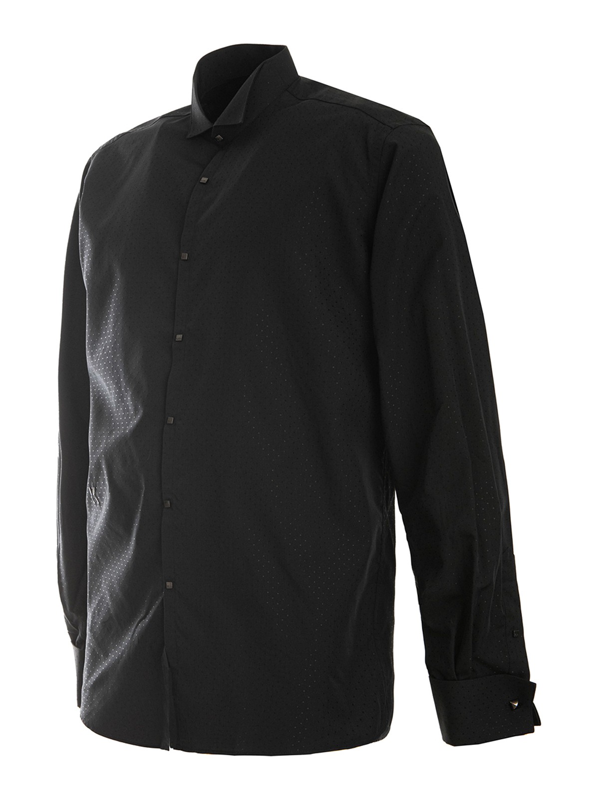 Shop Karl Lagerfeld Microdots Shirt Snap Buttons In Black