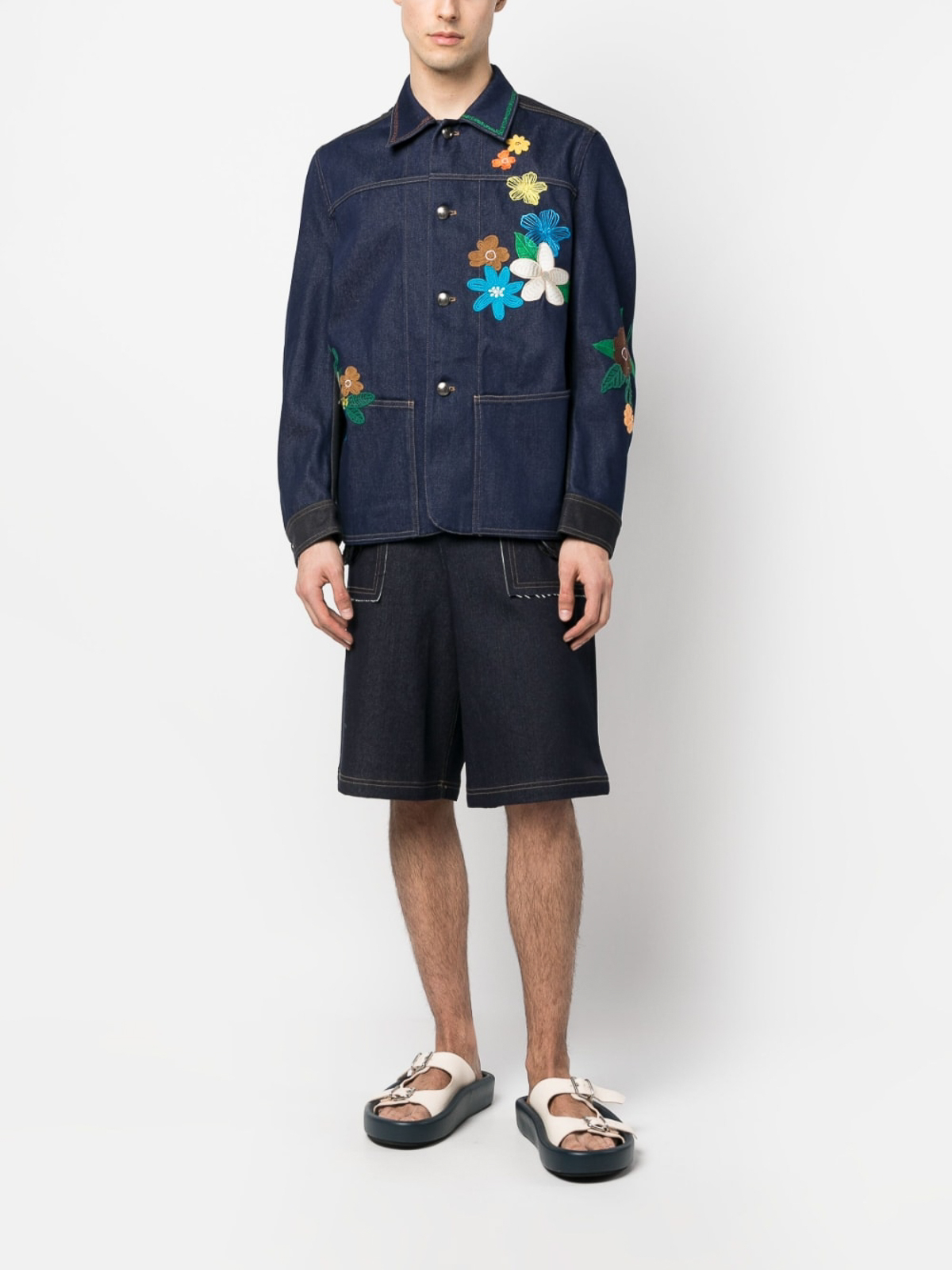 Andersson Bell Raw edge cargo denim shorts - Men | APA650MINDIGO