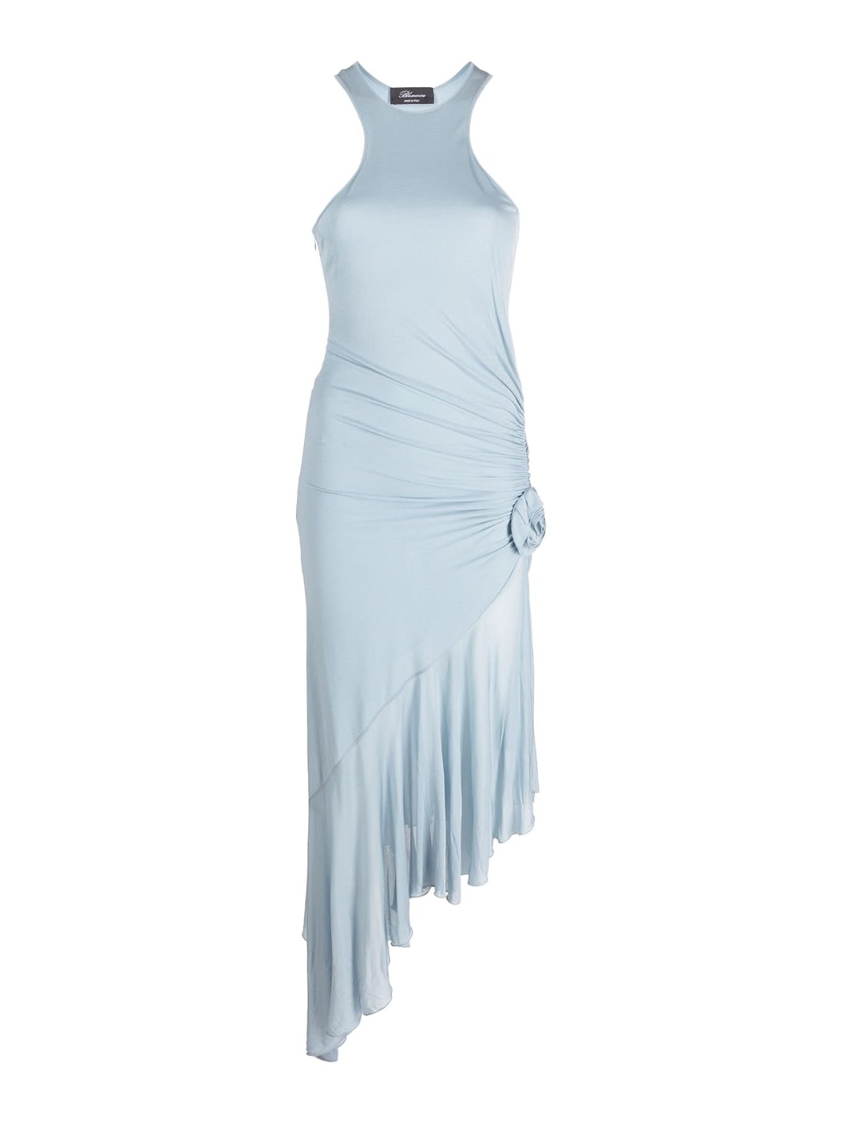 Shop Blumarine Midi Dress With Rose In Light Blue