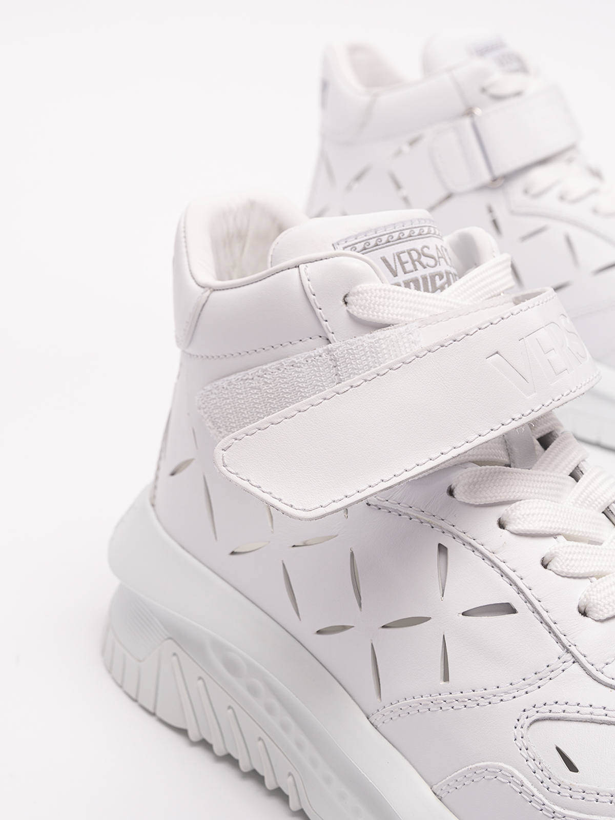 Shop Versace `odissea` Mid-top Sneakers In White