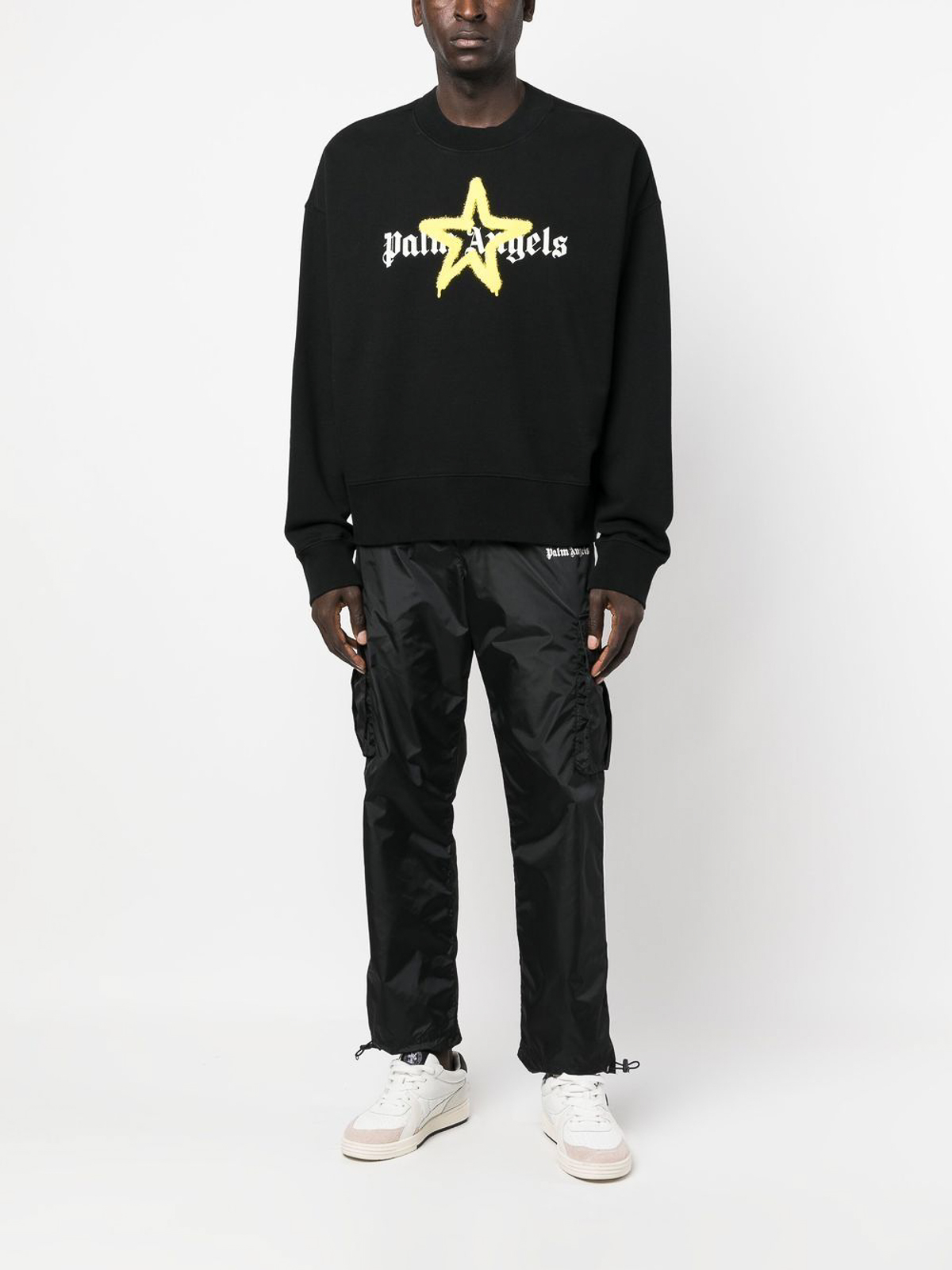 【関税込み】Palm Angels グリーン College スウェットシャツ Palm Angels Curved logo-print Hoodie | Black | FARFETCH