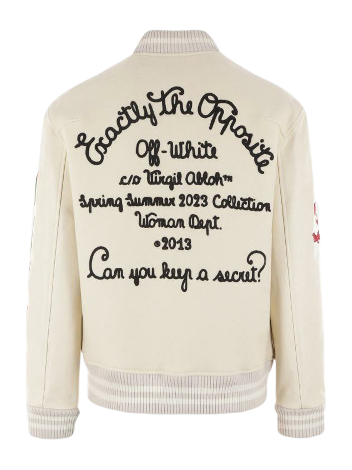 Applique Wool Blend Varsity Jacket in White - Off White