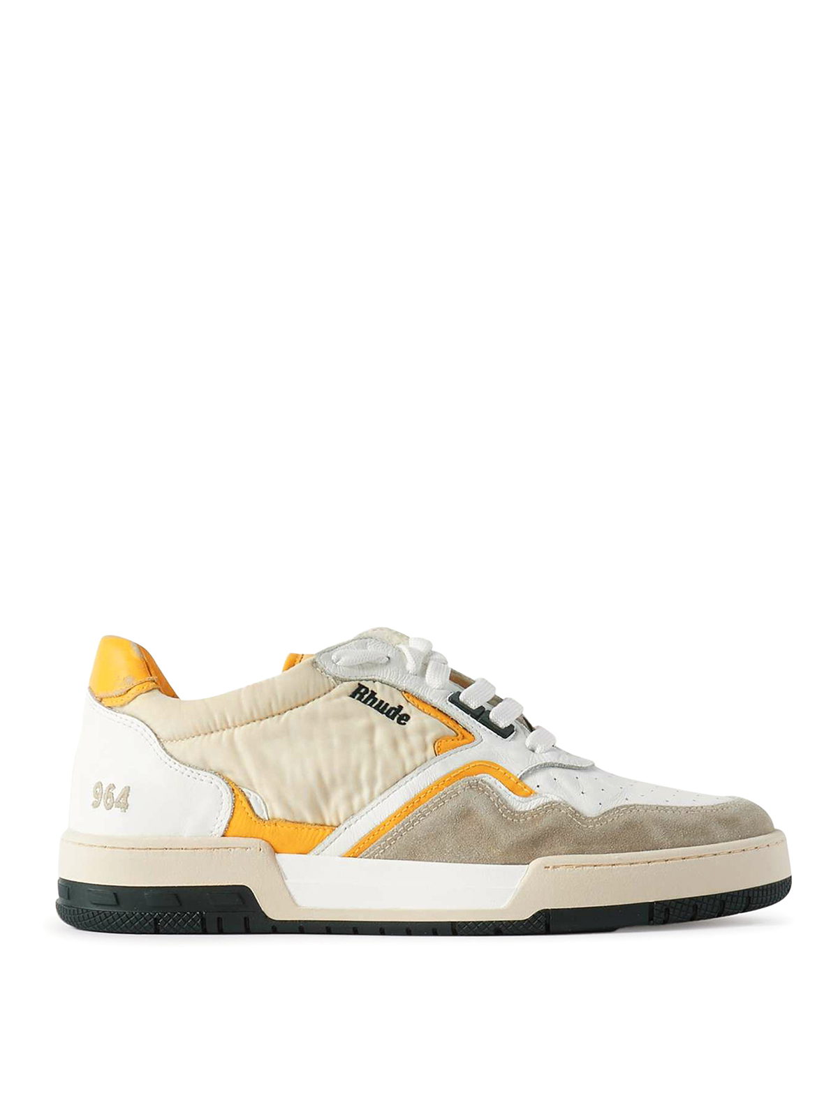 Rhude Men's Leather And Textile Racing Low-top Sneakers In Beige