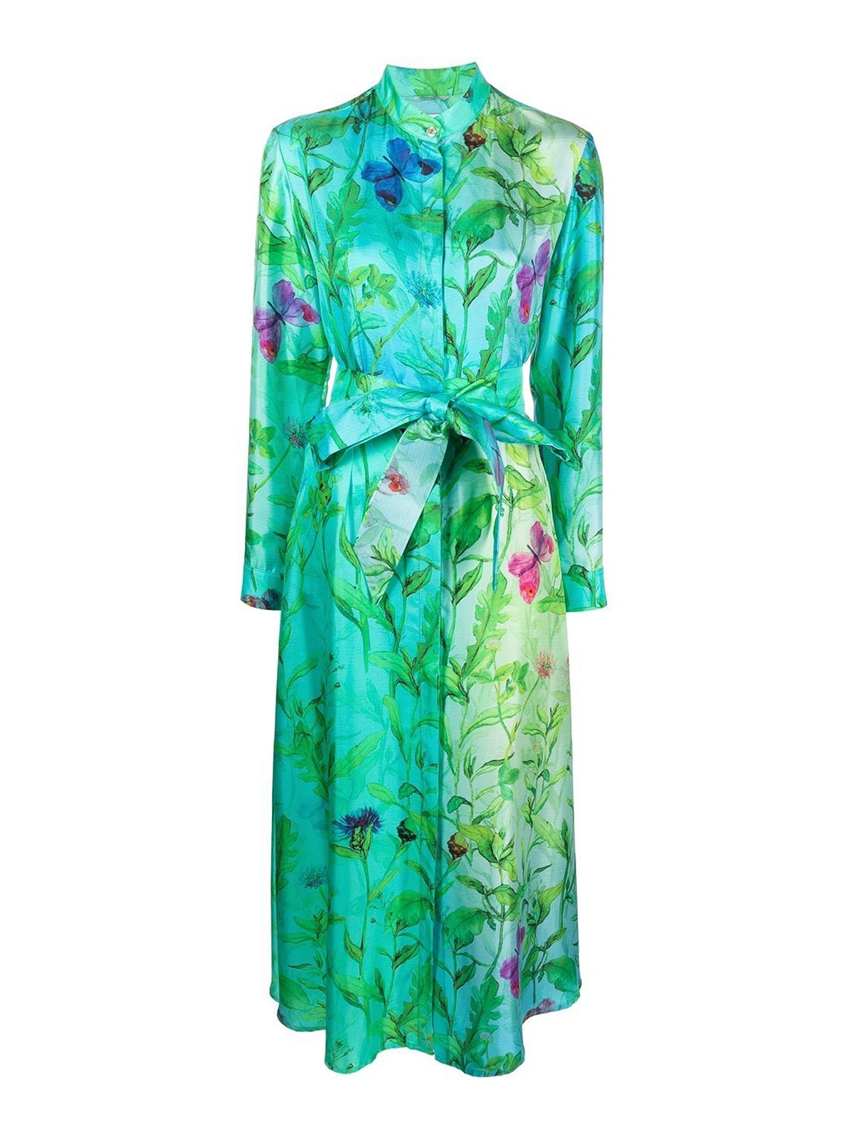 813 Ottotredici Floral-print Silk Dress In Blue