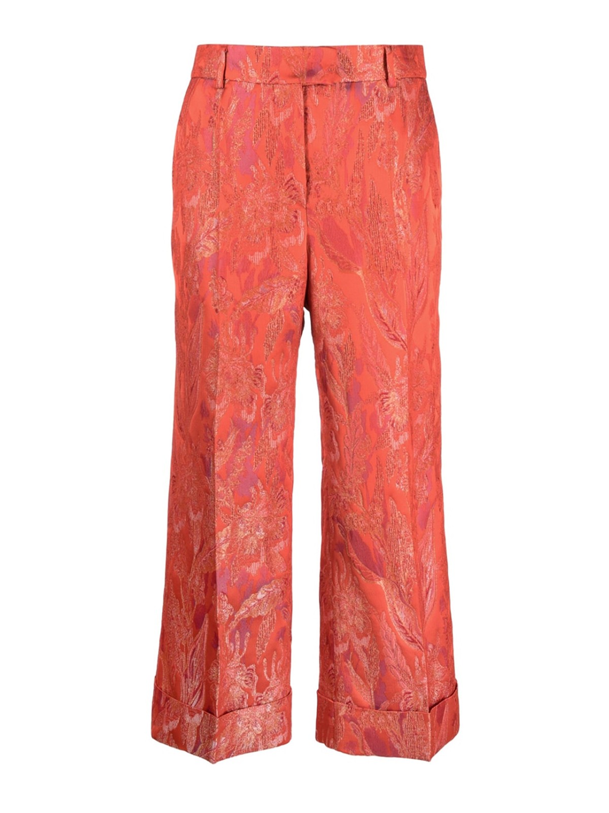 Shop Alberto Biani Floral Print Jacquard Trousers In Rojo