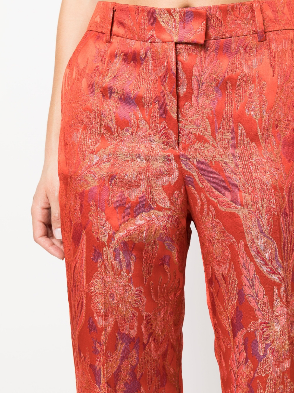 Shop Alberto Biani Floral Print Jacquard Trousers In Rojo