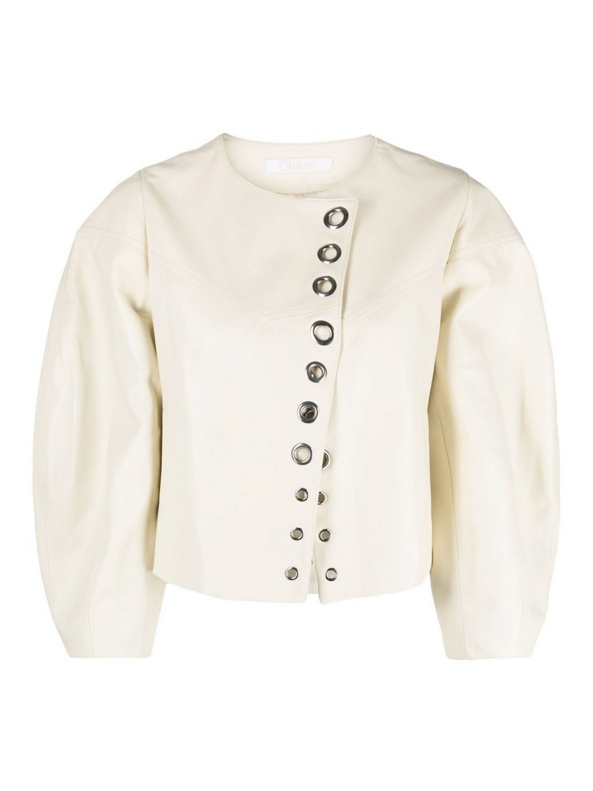 Shop Chloé Short Leather Jacket In White