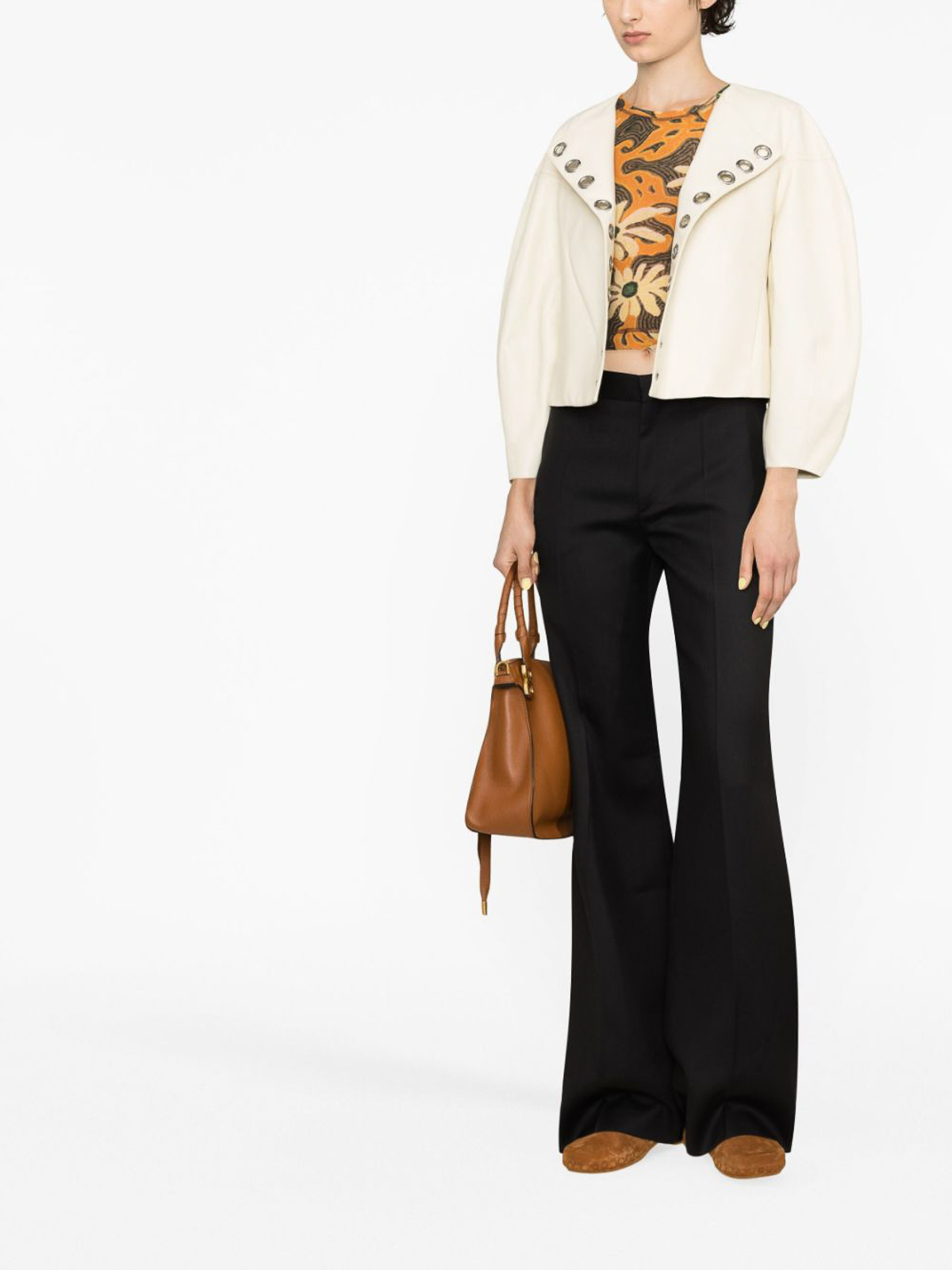 Shop Chloé Flared Silk Blend Wool Trousers In Negro