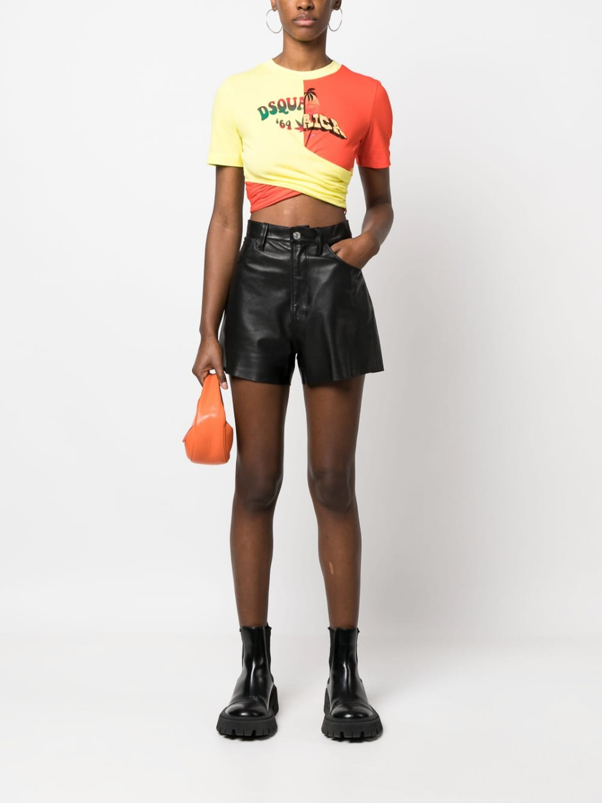 DSQUARED2 フリルカットアウトトップス XS オレンジ DSQUARED2 フリルカットアウトトップス XS オレンジ DSQUARED2 フリル