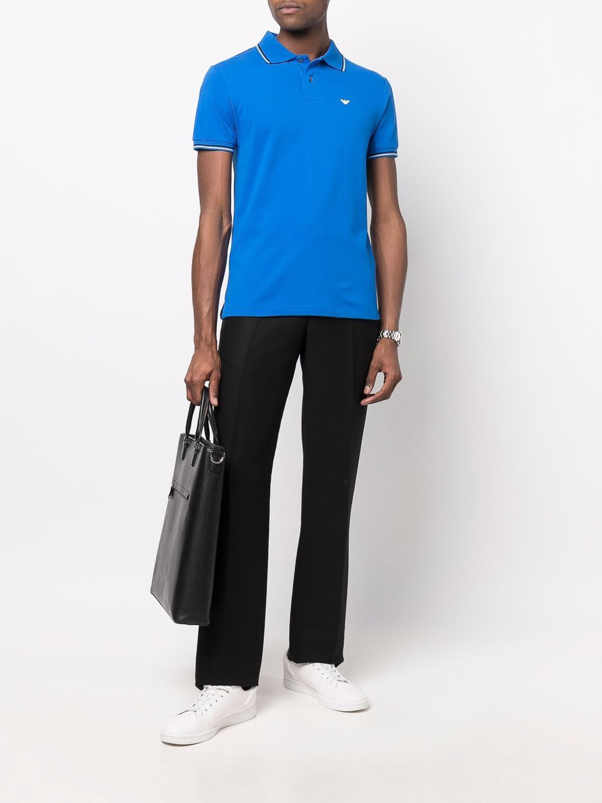 Shop Emporio Armani Logo Cotton Polo Shirt In Blue