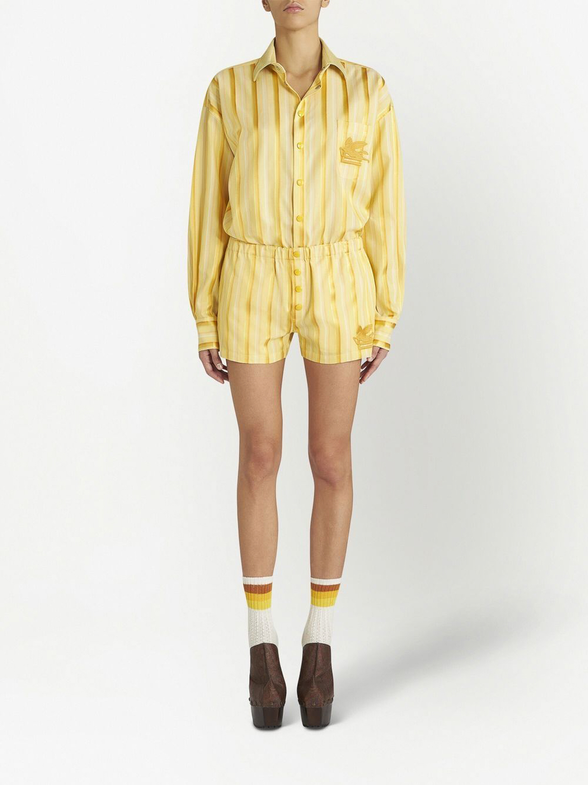Shop Etro Striped Shirt Dress In Yellow