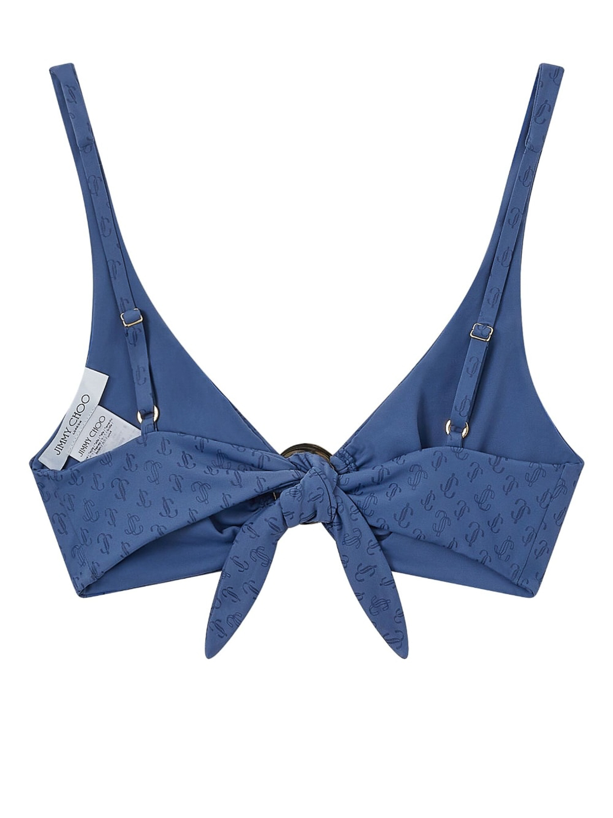 Shop Jimmy Choo Logo All Over Triangle Bikini Top In Blue