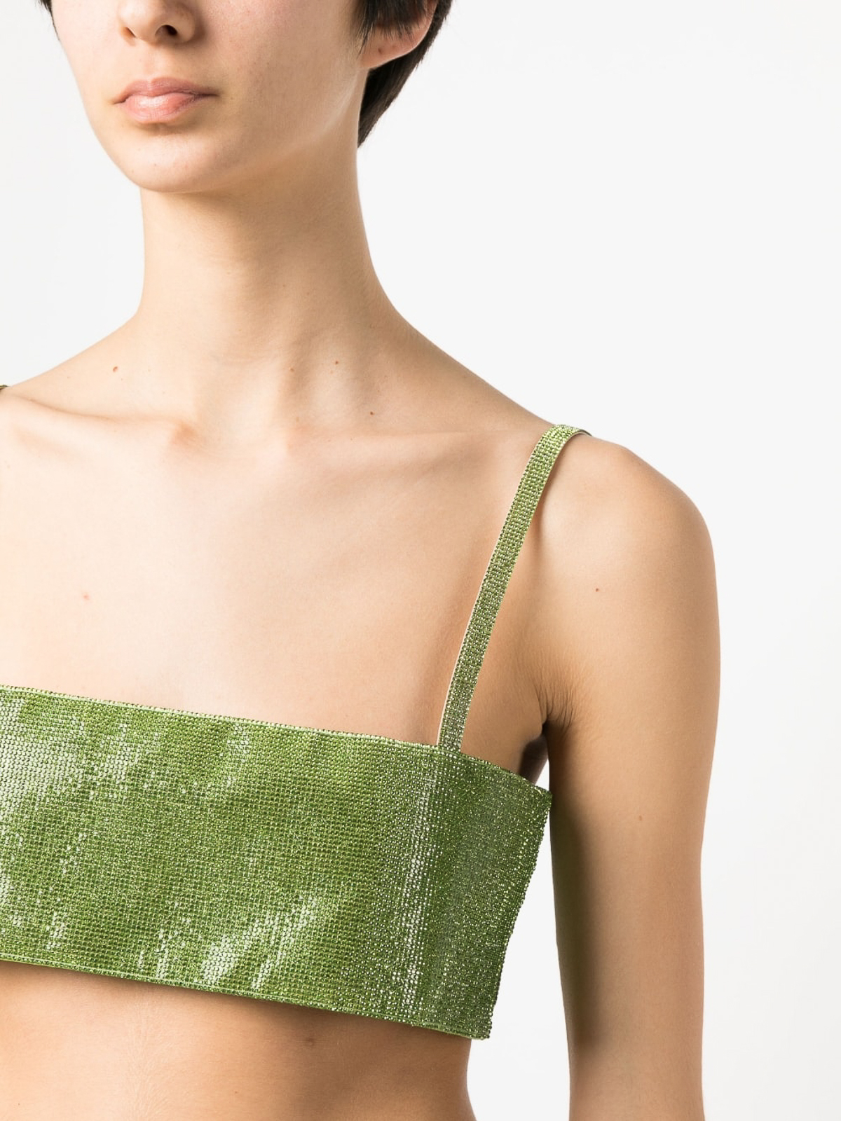 Shop Nu Crystal Detail Cropped Top In Green