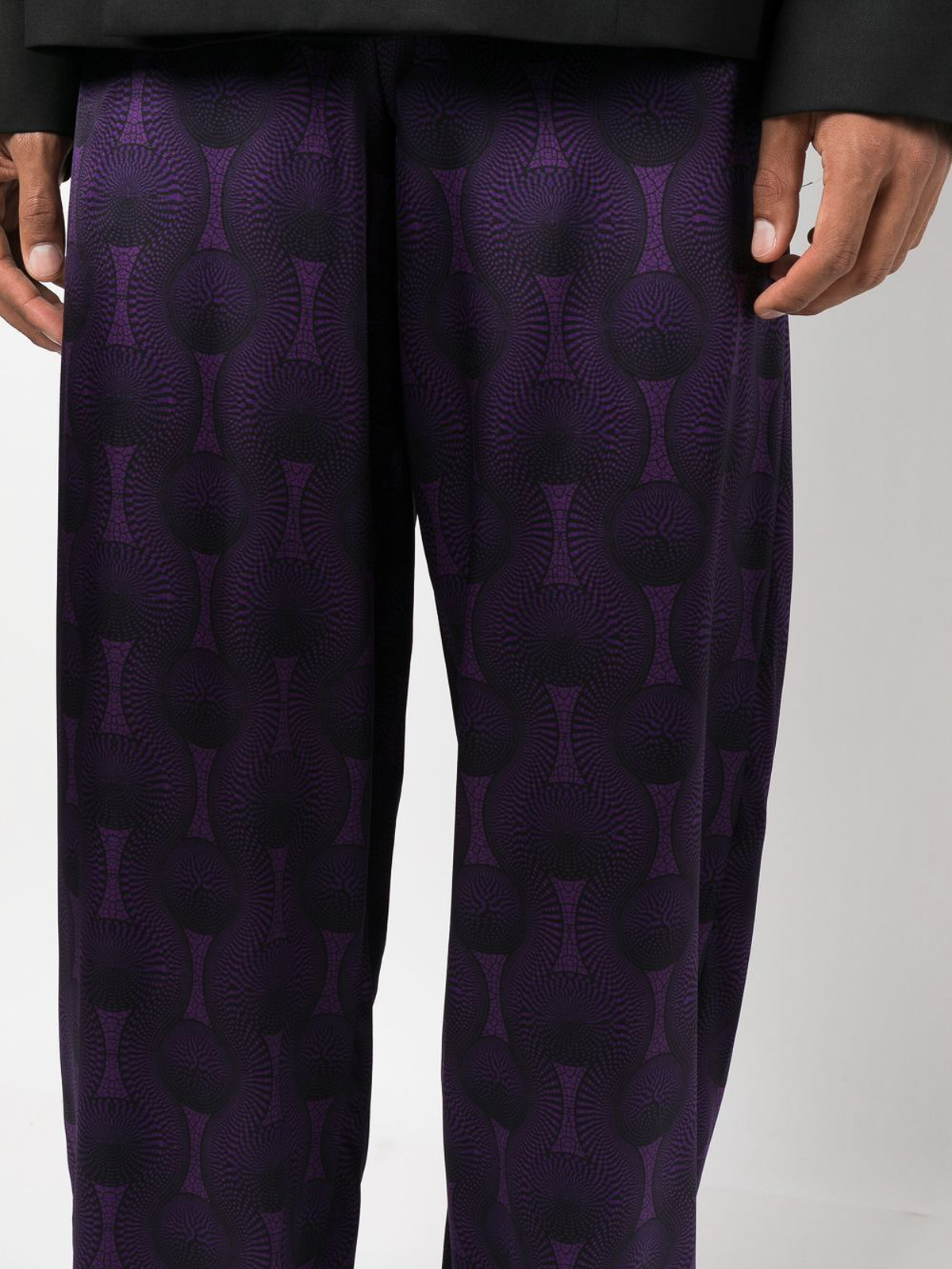 Shop Ozwald Boateng Elastic Waist Printed Silk Trousers In Purple