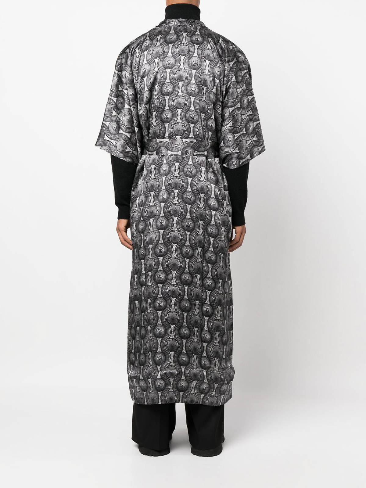 Shop Ozwald Boateng Printed Silk Long Kimono In Gris
