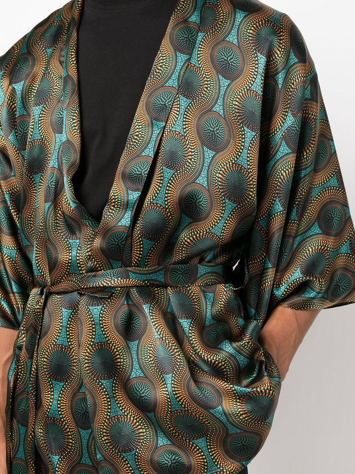 Shop Ozwald Boateng Printed Silk Short Kimono In Orange