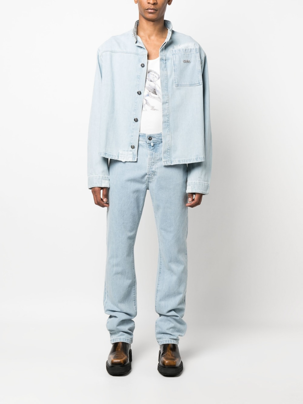 【関税込み】032c ブルー Double Shift Patchwork ジーンズ 032C】 ´DOUBLE SHIFT´ PATCHWORK JEAN W3020 パンツ・ボトムス
