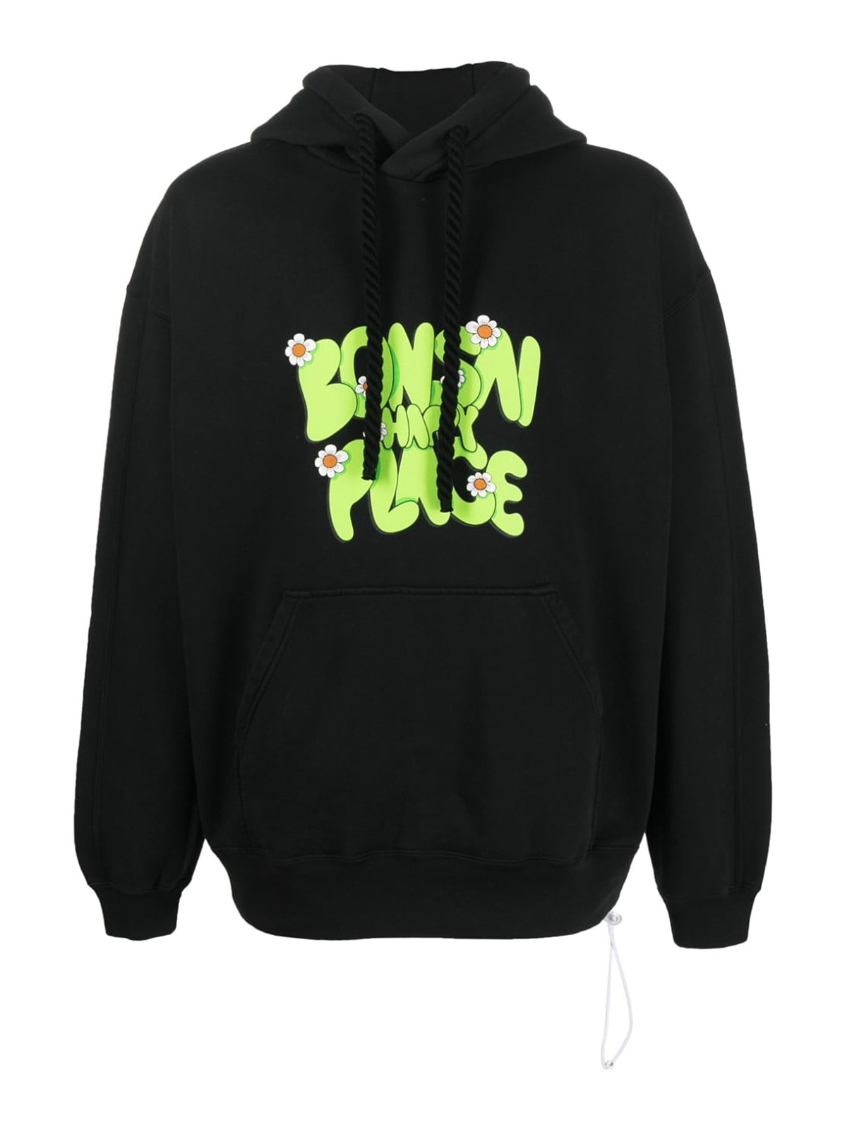 Bonsai Black Drawstring Hoodie Sweatshirt In Black