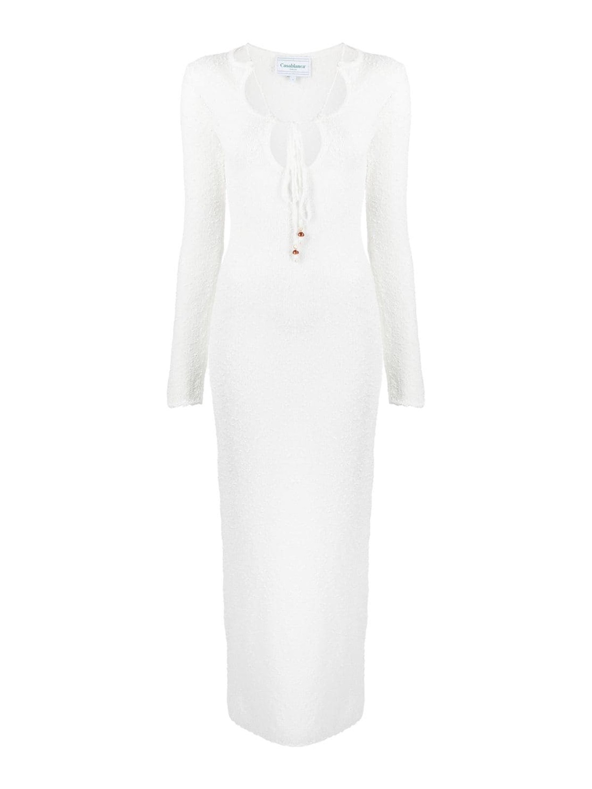 Casablanca Cut Out Boucle Sheer Dress In White