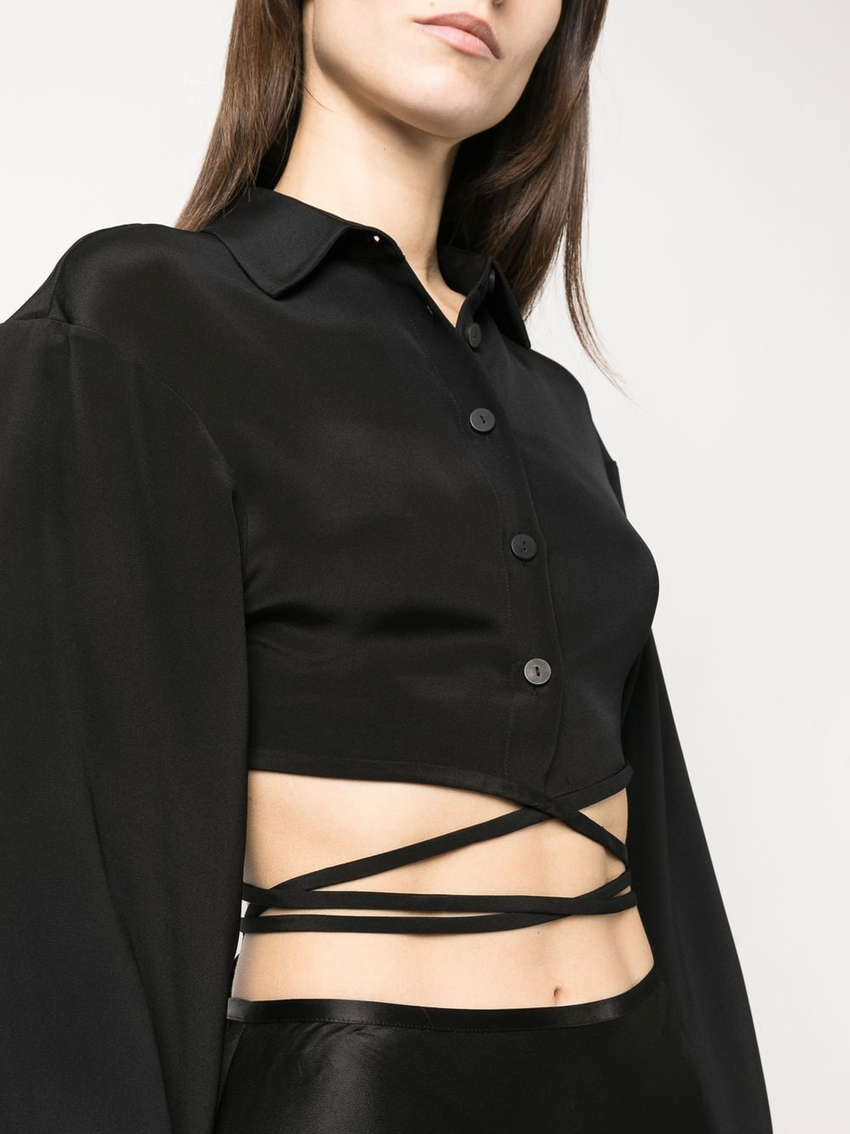 Shop Christopher Esber Cropped Silk Shirt In Black