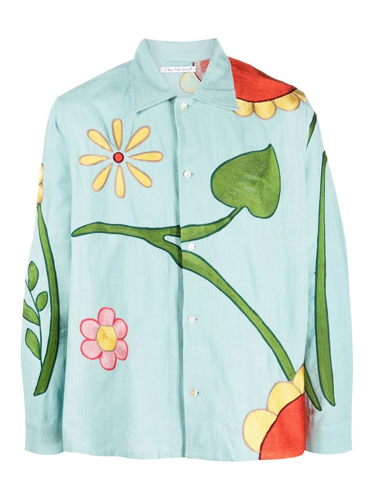 Sky High Farm Workwear Embroidered cotton shirt|SHF03B001LIGHTBLUE