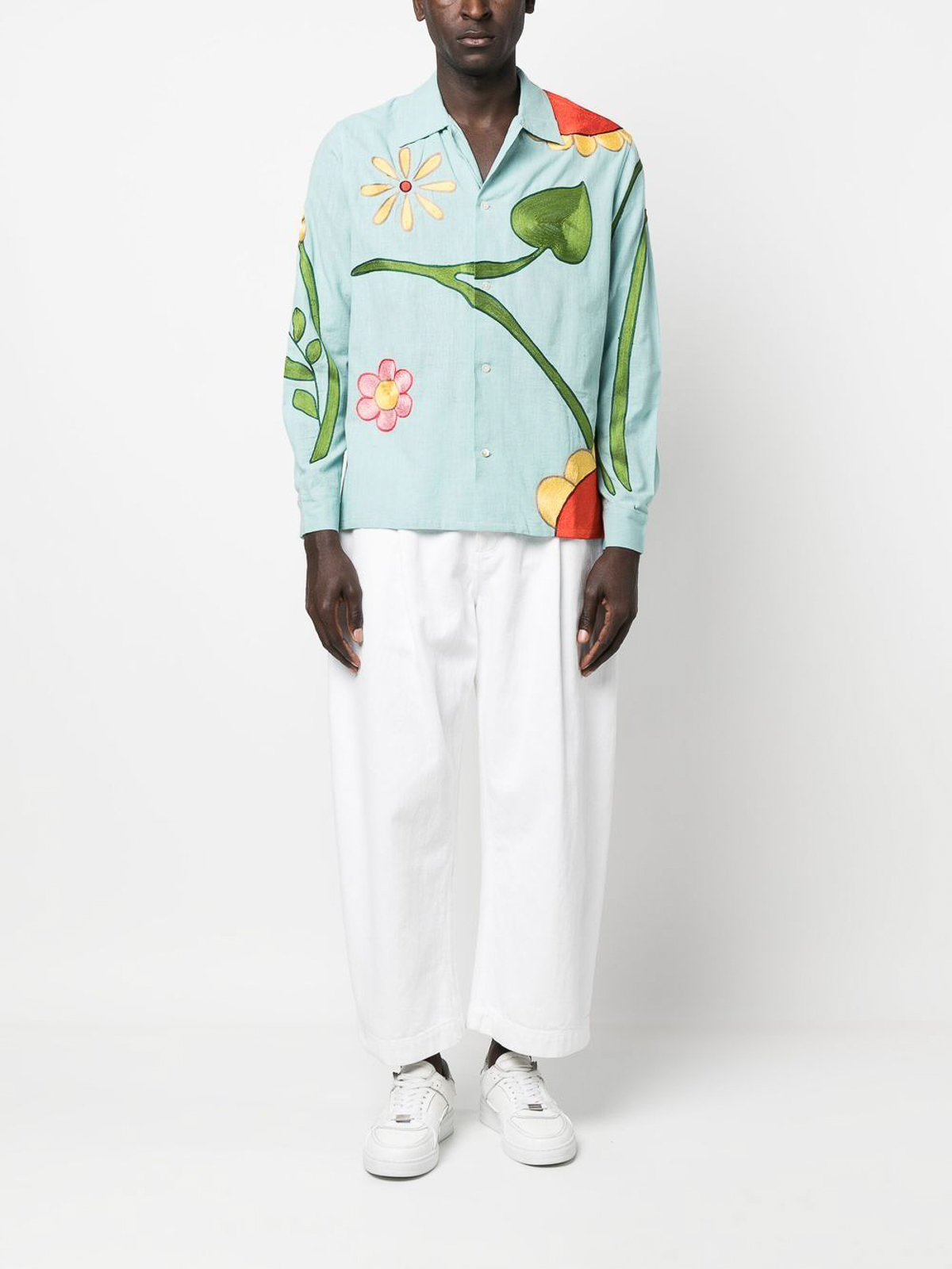 Sky High Farm Workwear Embroidered cotton shirt|SHF03B001LIGHTBLUE