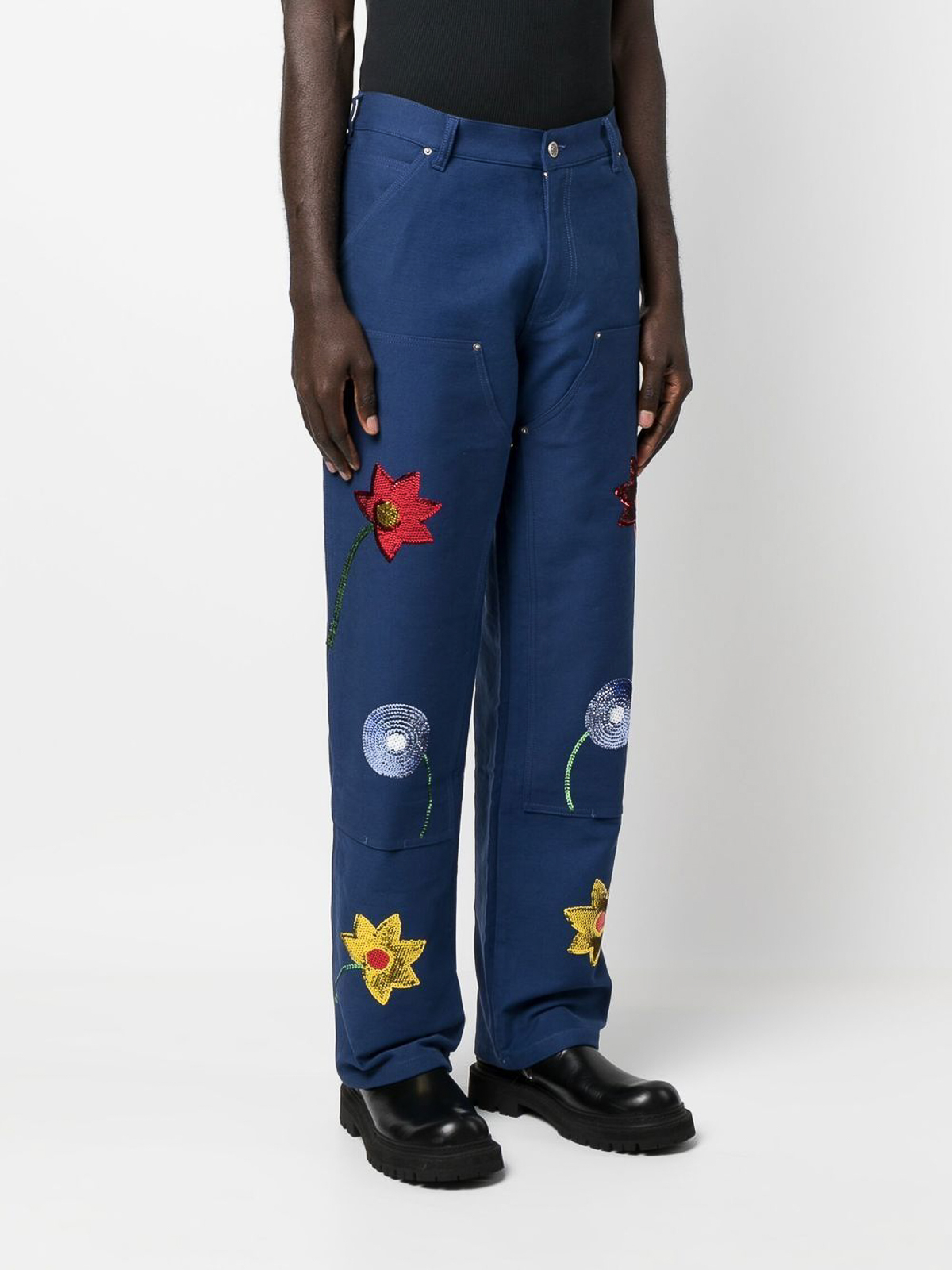 Shop Sky High Farm Workwear Embroidered Denim Jeans In Blue