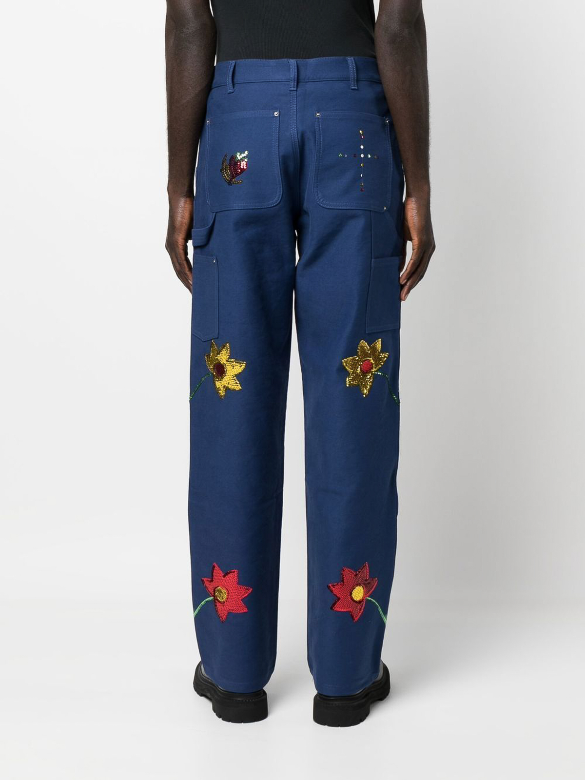 Shop Sky High Farm Workwear Embroidered Denim Jeans In Blue