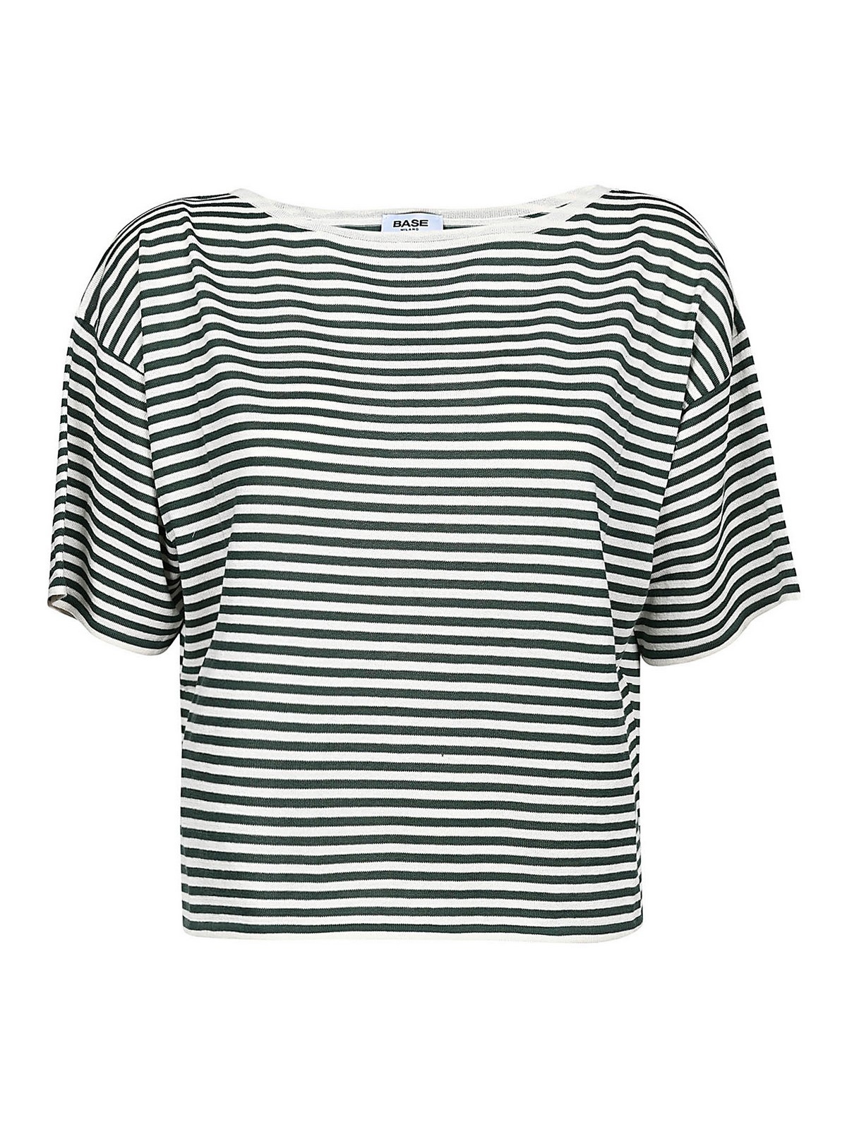 Base Striped Cotton Top In Green