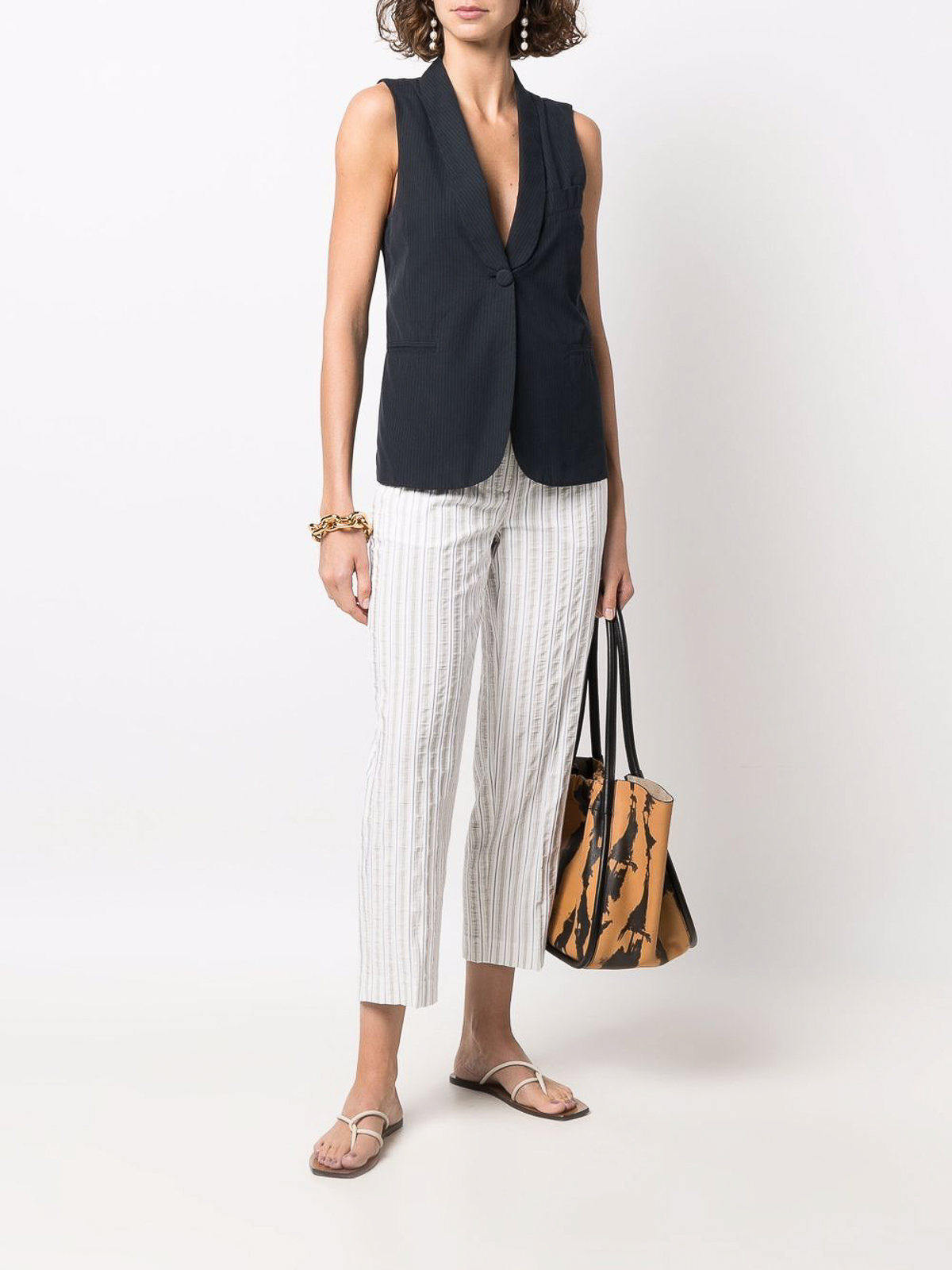 Shop Erika Cavallini Cotton Blend High Waist Trousers In Gris