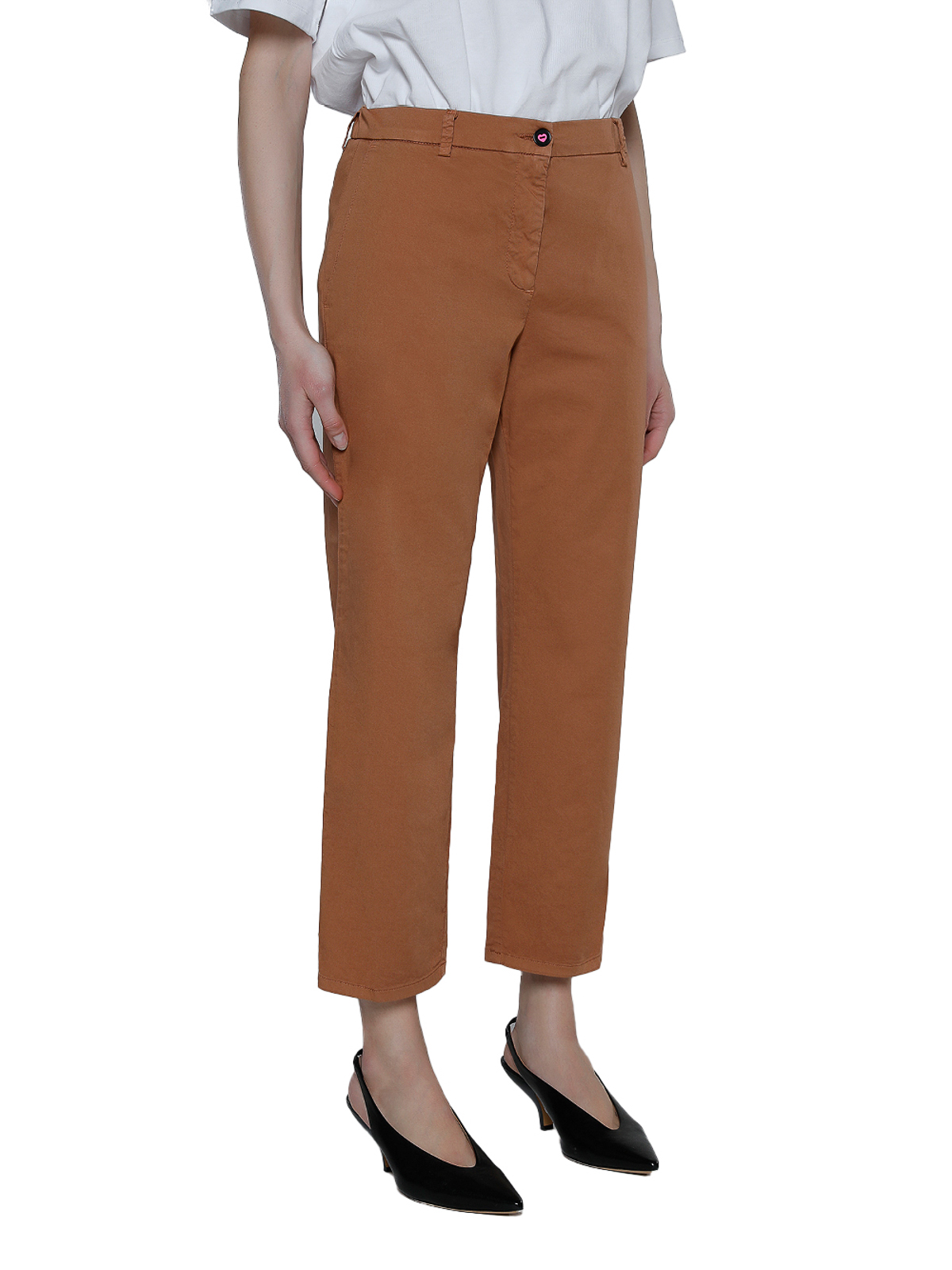 Shop I Love My Pants Cotton Regular Fit Trousers In Brown