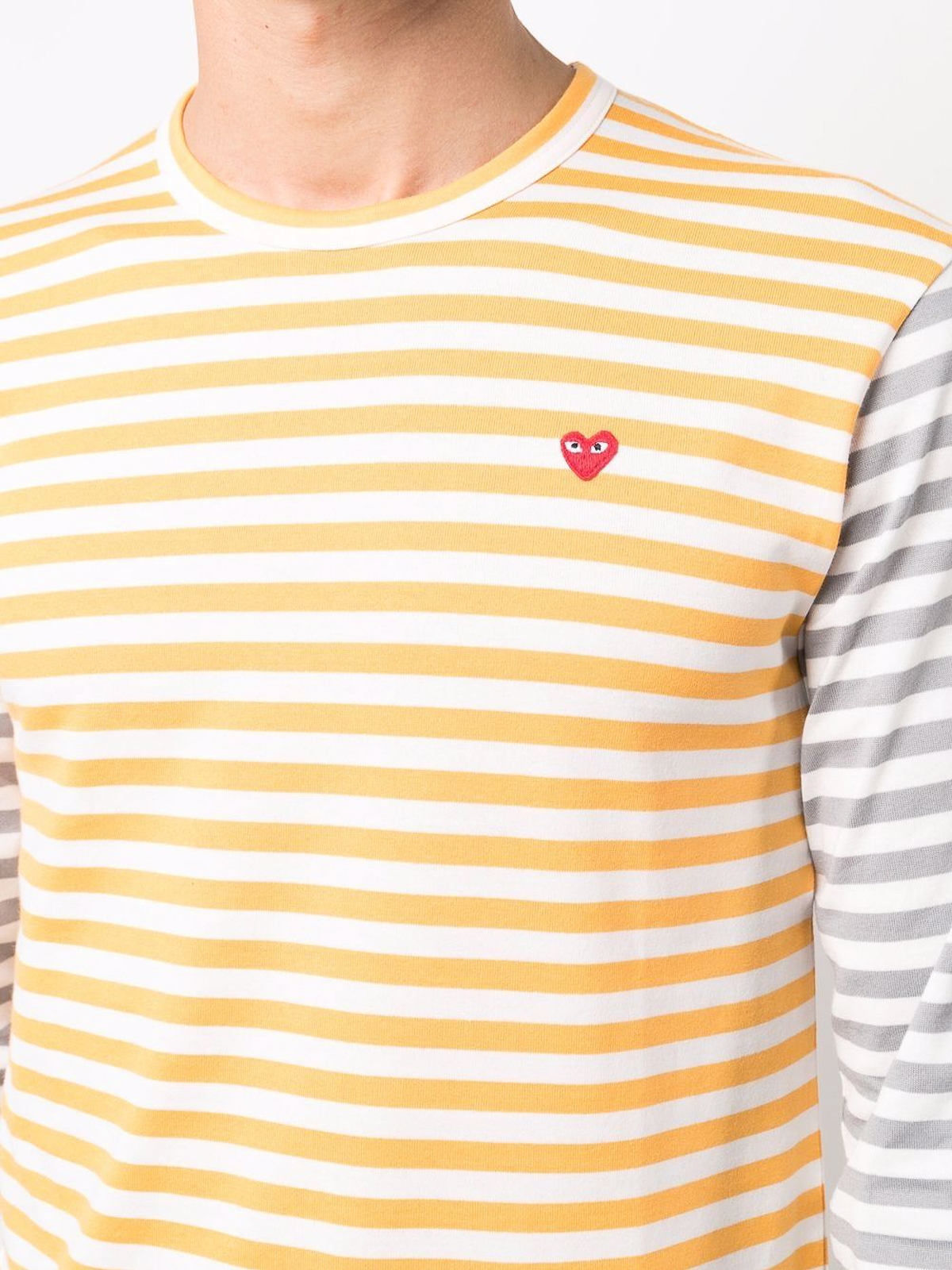 Shop Comme Des Garçons Logo Striped Long Sleeve T-shirt In Yellow