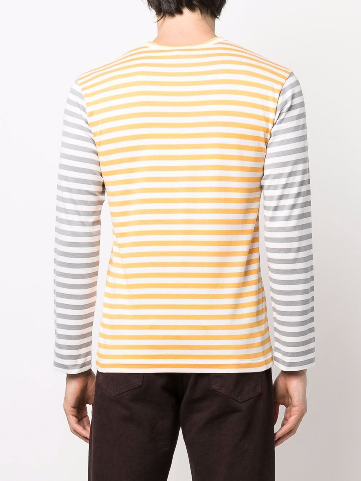 Shop Comme Des Garçons Logo Striped Long Sleeve T-shirt In Yellow