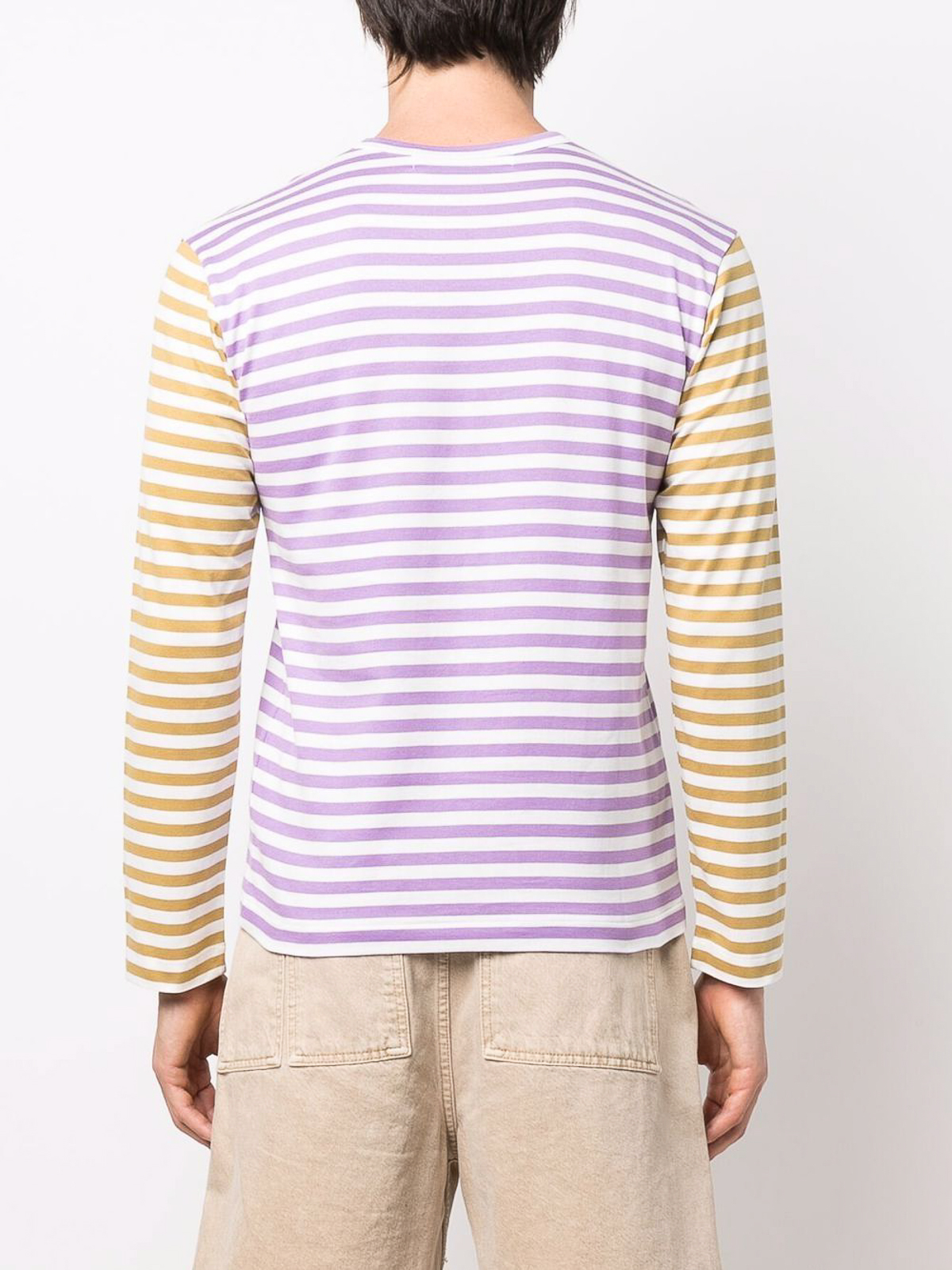 Shop Comme Des Garçons Logo Striped Long Sleeve T-shirt In Purple
