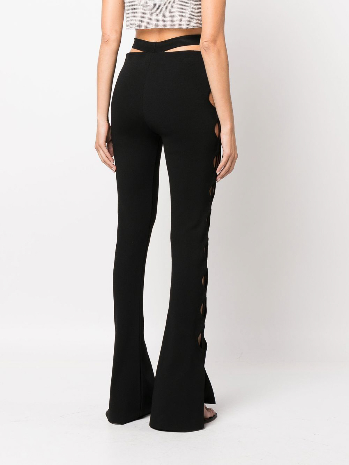 Shop Andreädamo Stretch Knit Cut-out Flared Trousers In Negro
