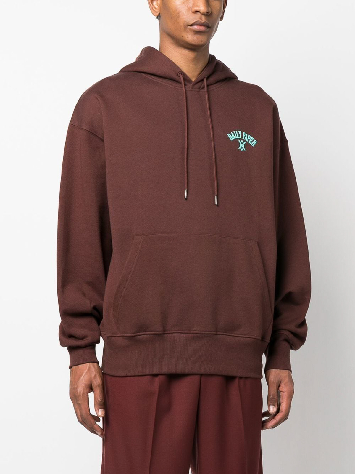 Shop Daily Paper Logo Cotton Hoodie In Brown