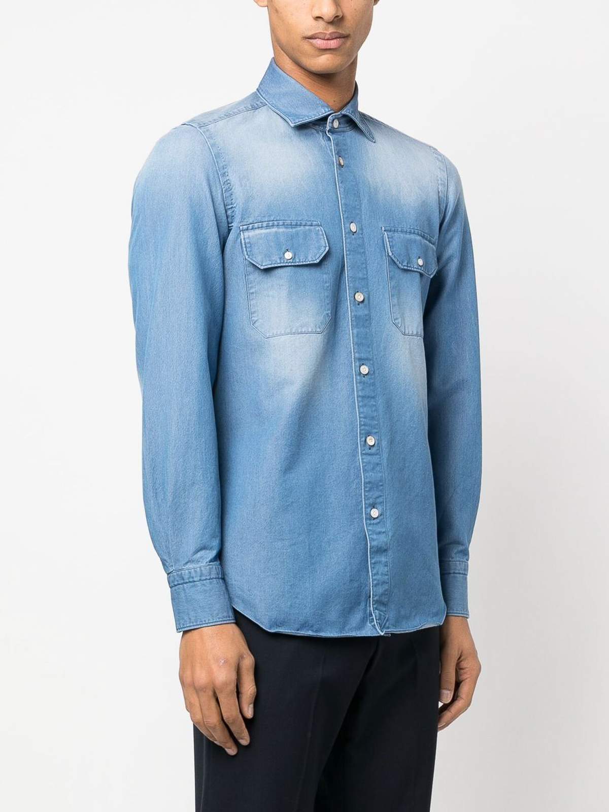 KENZO 'monogram' Denim Cowboy Shirt in Blue for Men