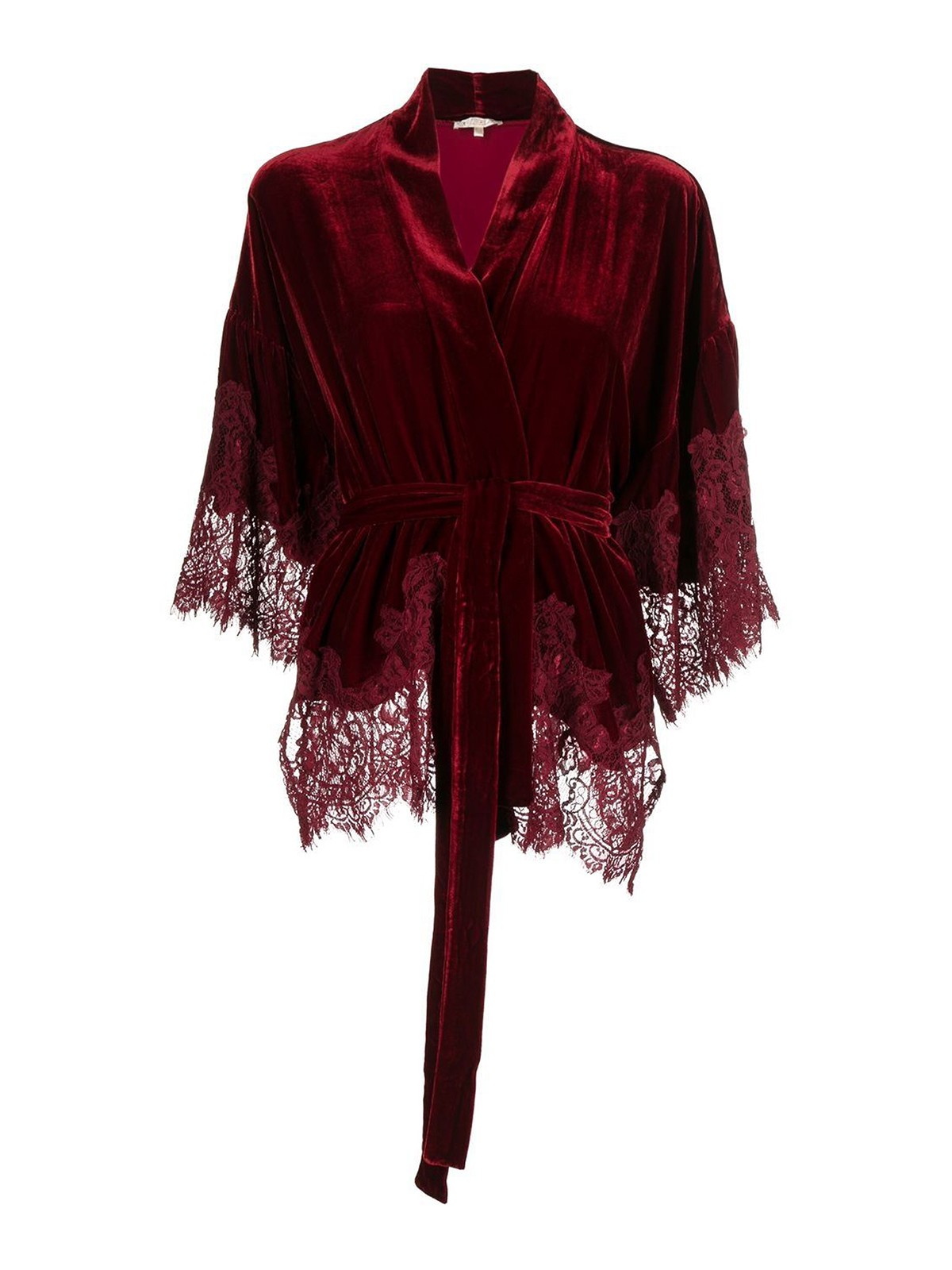 Shop Gold Hawk Velvet Lace-trim Robe In Red