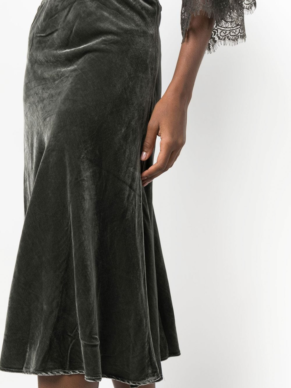 Shop Gold Hawk Velvet Flared Midi Skirt In Grey