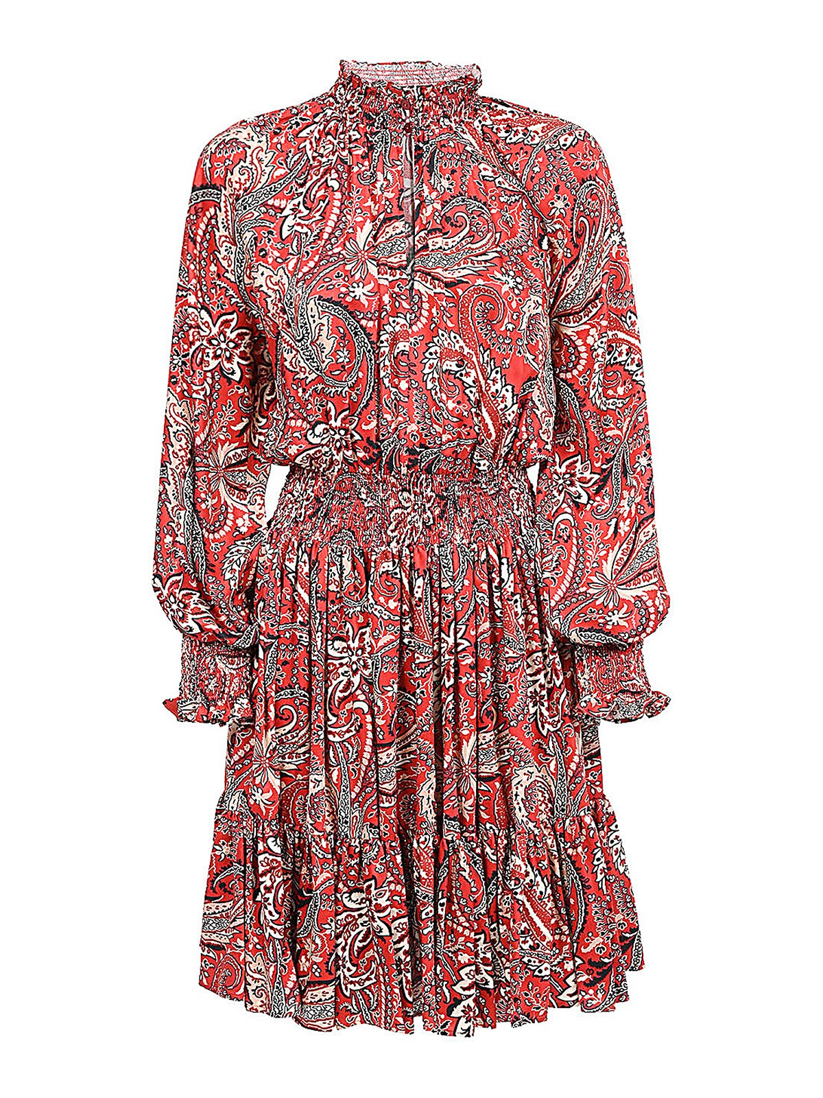 Lavi Printed Flared Short Dress In Red
