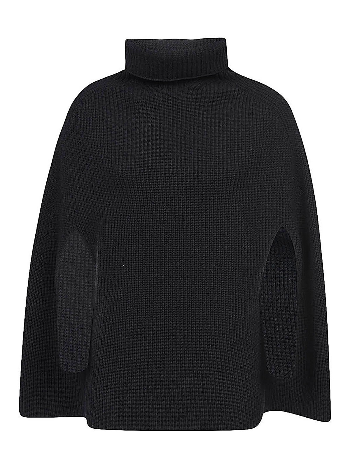 Shop Sa Su Phi Ribbed Wool High Neck Cape In Black