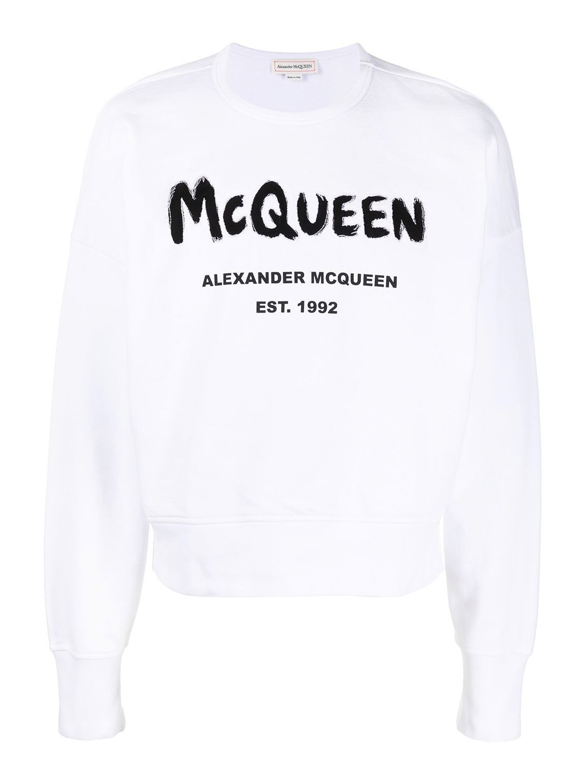 Alexander Mcqueen Man White Mcqueen Graffiti Oversize Sweatshirt In White