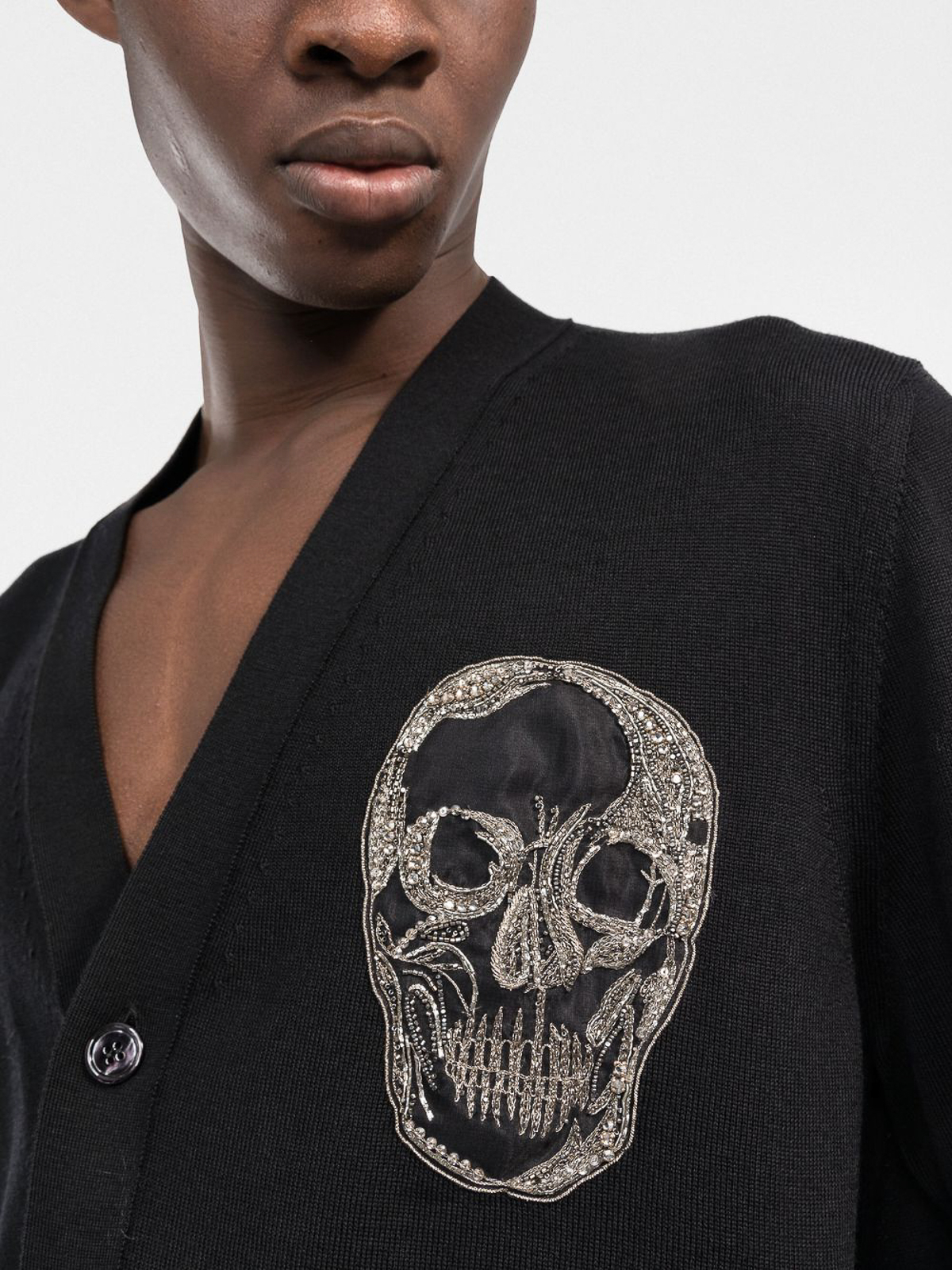 Shop Alexander Mcqueen Skull Embroidered Cardigan In Black