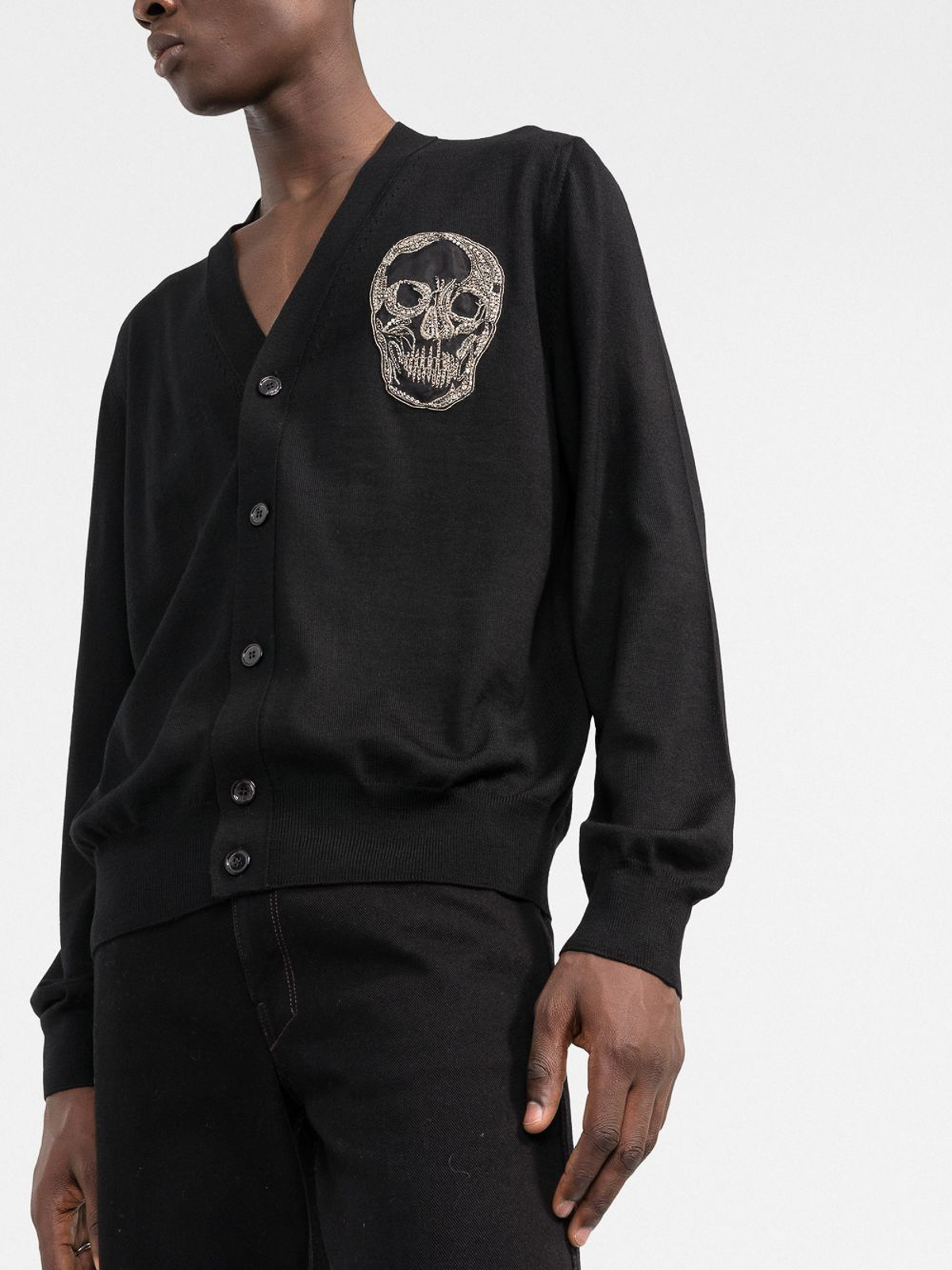 Shop Alexander Mcqueen Skull Embroidered Cardigan In Black