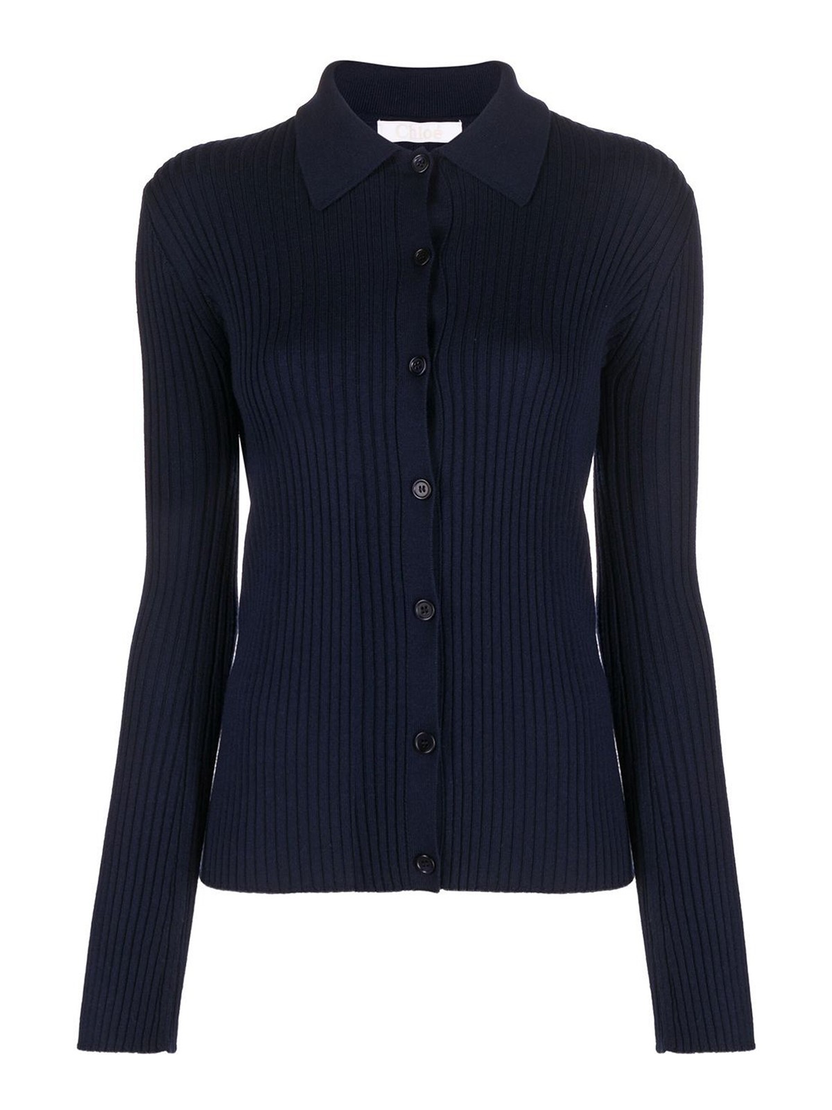 Shop Chloé Long Sleeve Wool Polo Shirt In Azul