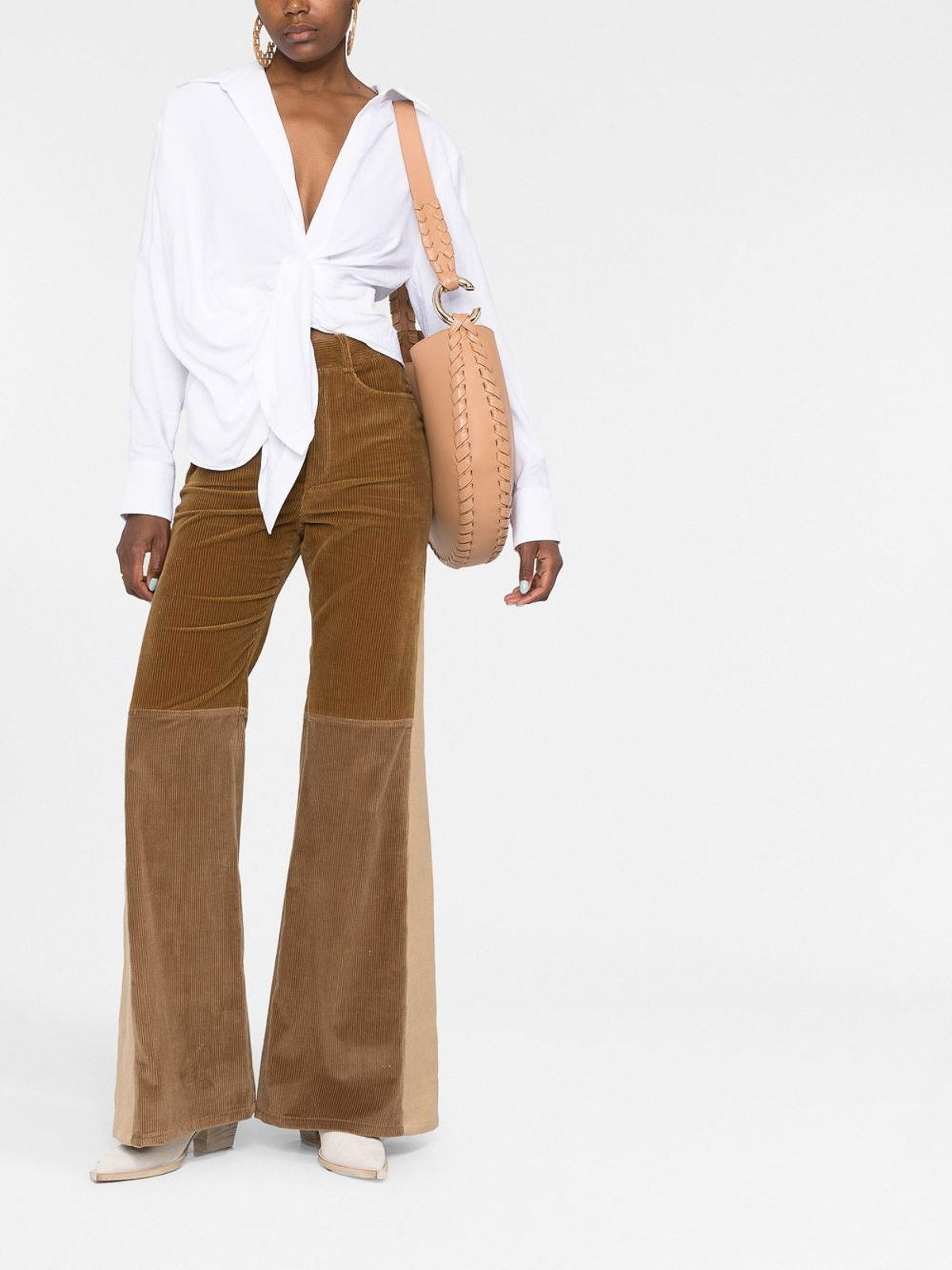 Shop Chloé High-waisted Flared Trousers In Brown
