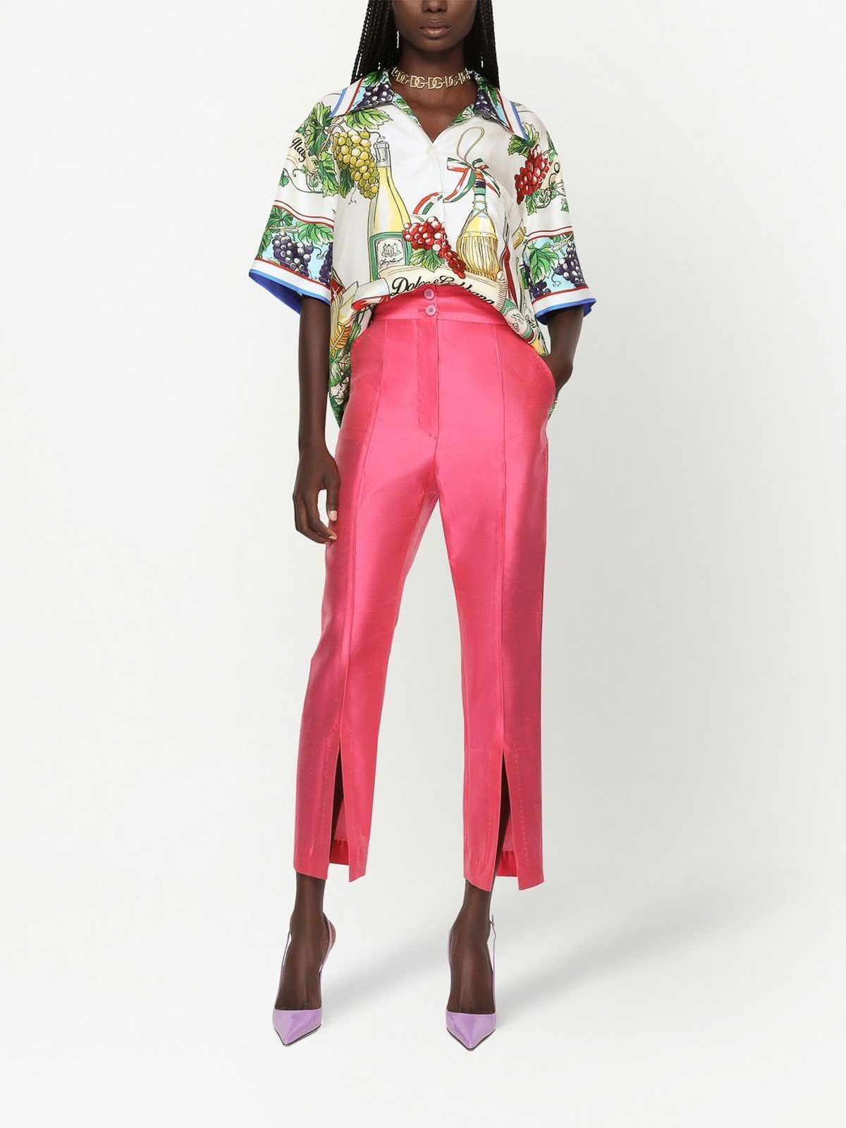 Shop Dolce & Gabbana High-waisted Silk Trousers In Multicolour