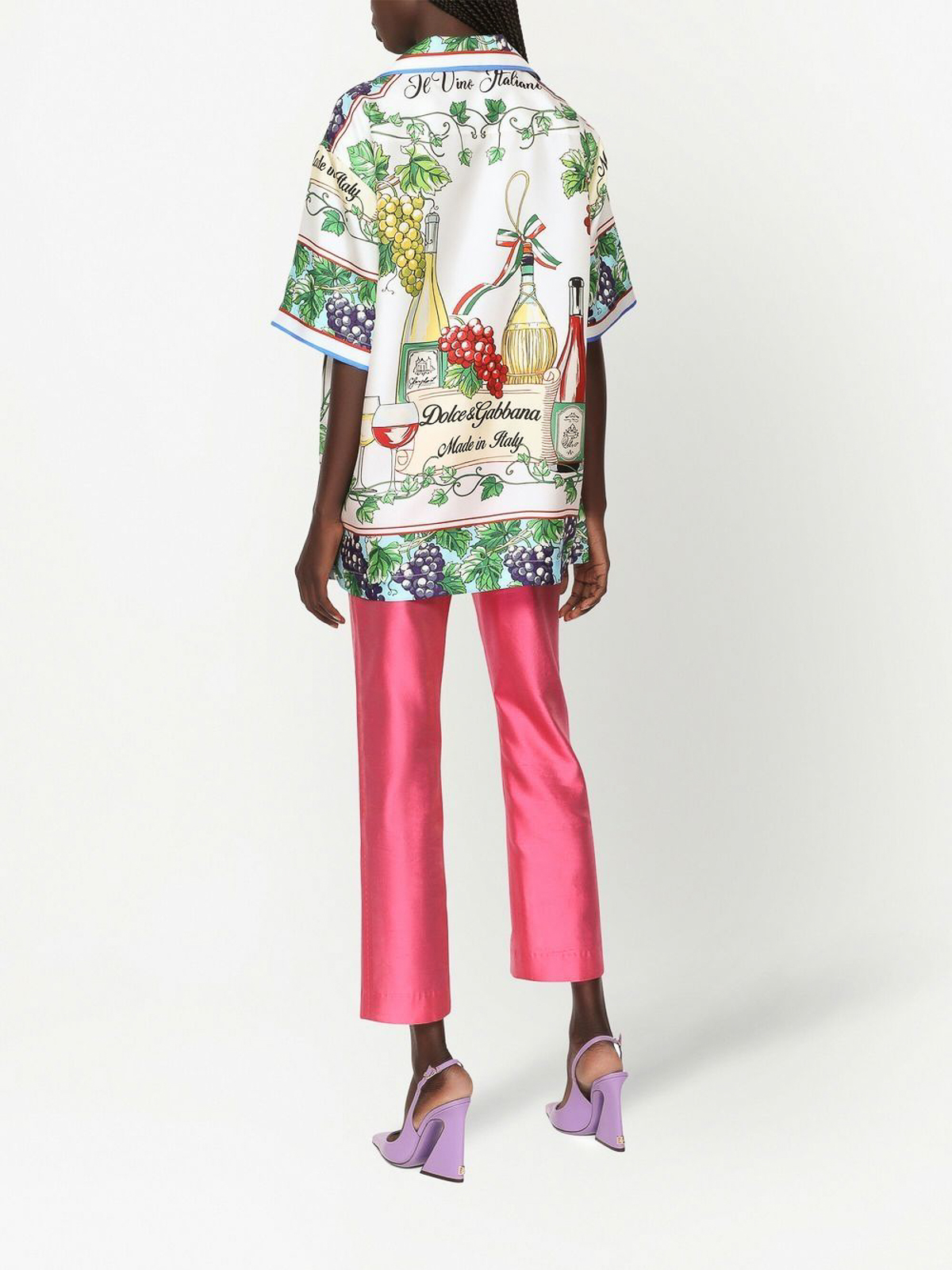 Shop Dolce & Gabbana High-waisted Silk Trousers In Multicolour